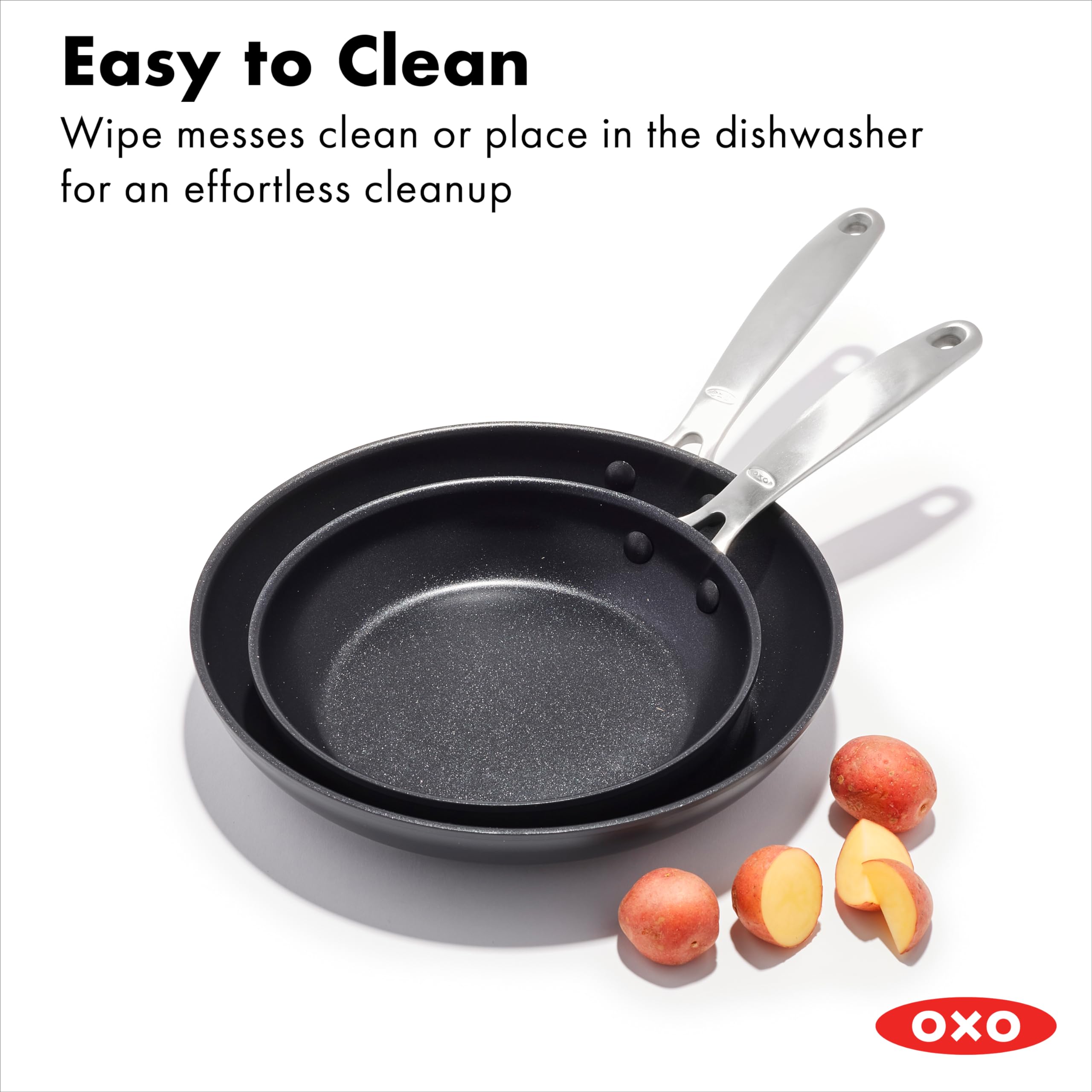 OXO Good Grips Pro Frying Pan Skillet Set, 8" & 10", Nonstick Aluminum, Black, Model CC005959-001, Dishwasher & Oven Safe