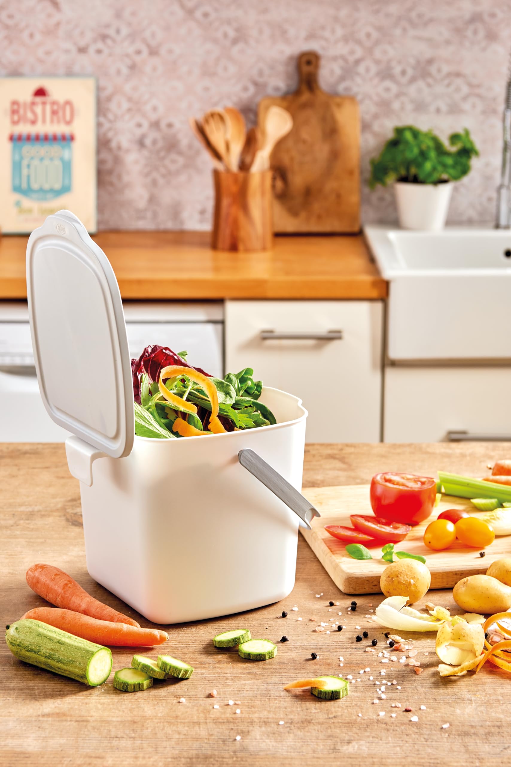 Snips Food Waste Compost Bin With Lid And Handle 3L, Compost Bin For Kitchen, Bin Food Waste For Hanging 20.5 X 18.5 X 16.7, Mad
