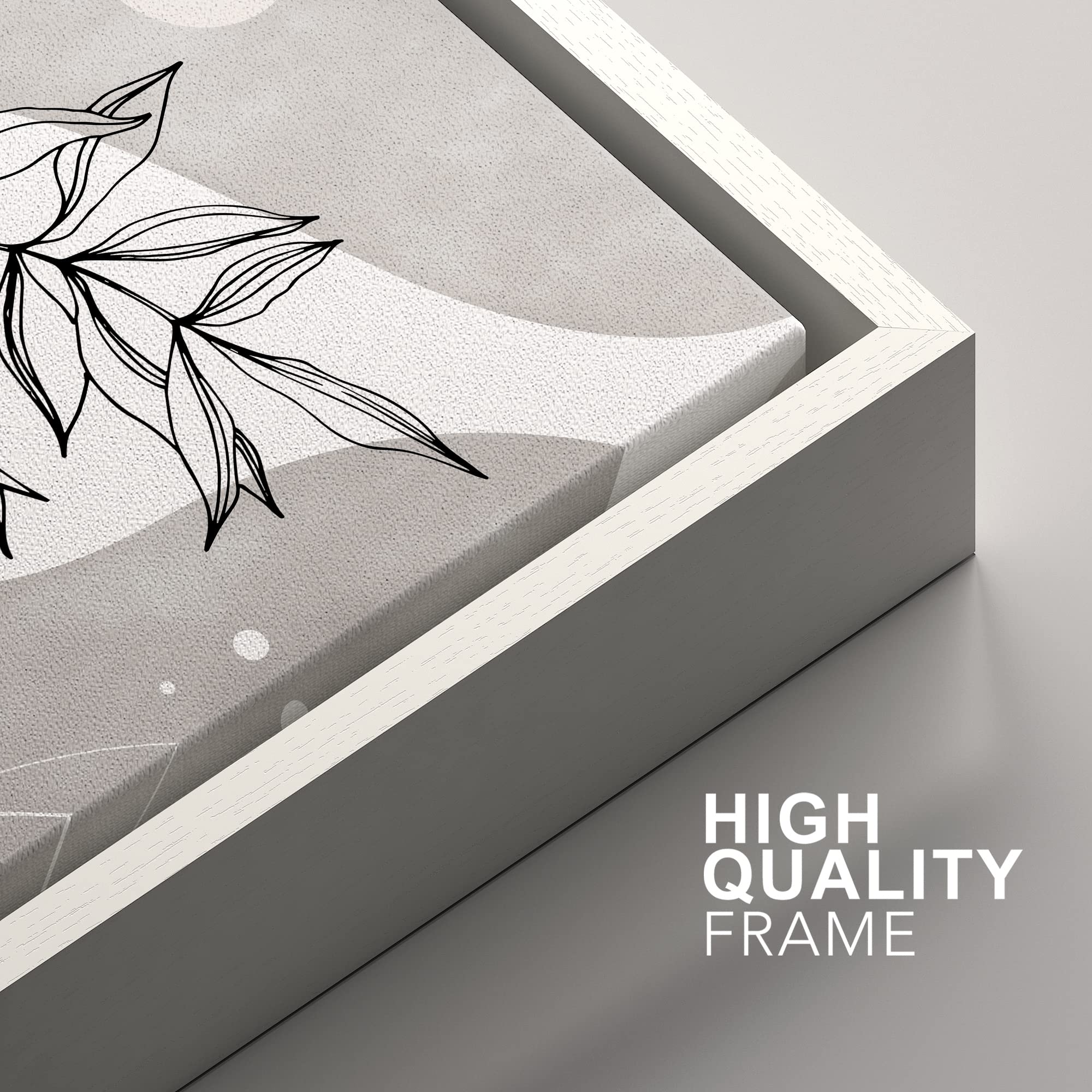 Signford Framed Wall Art Print Set Retro Black White Sun Moon Forest Leaves Floral Nature Illustrations Modern Minimalist Relax/