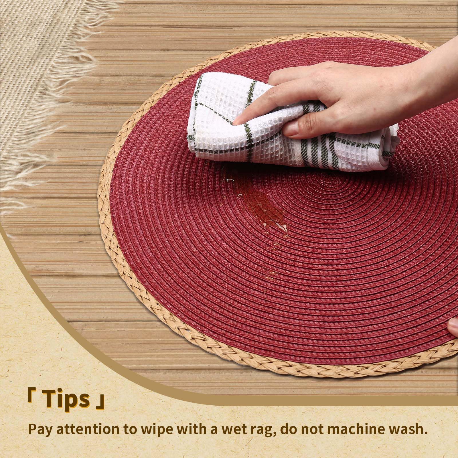Noctiflorous Round Braided Placemats Set Of 8 Table Mats 15 Inches Washable Heat Resistant For Dining Table Non-Slip Indoor Outd