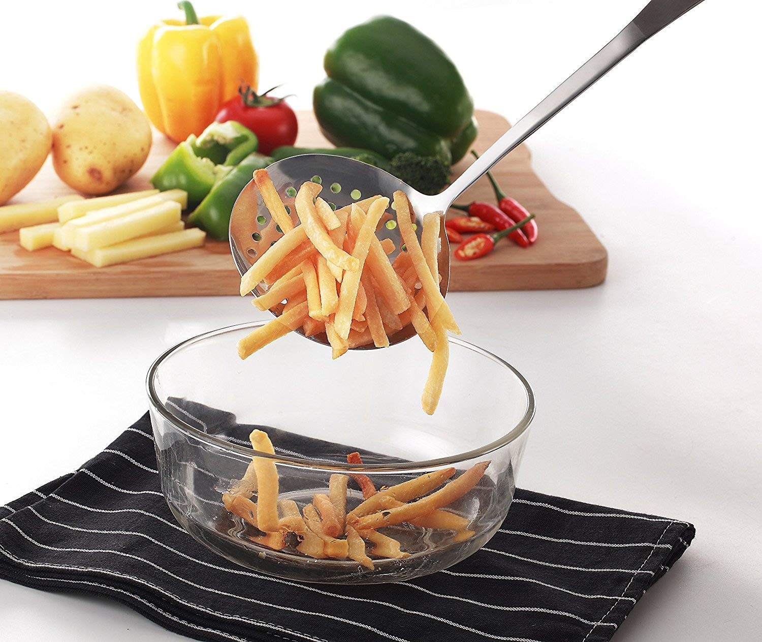 Skimmer Spoon/Strainer Ladle - Stainless Steel - With Sanding Handle - Perforated Style For Kitchen Food (13-In)