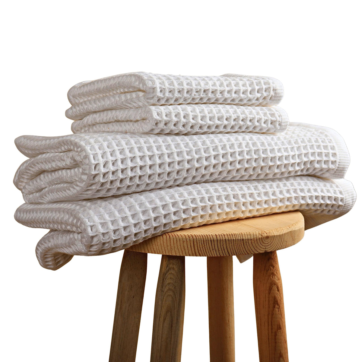 Pskl - 4 Pieces Waffle Towel Sets For Bathroom, Premium Organic Turkish Cotton 2 Hand Towels 2 Bath Towels Set (White)