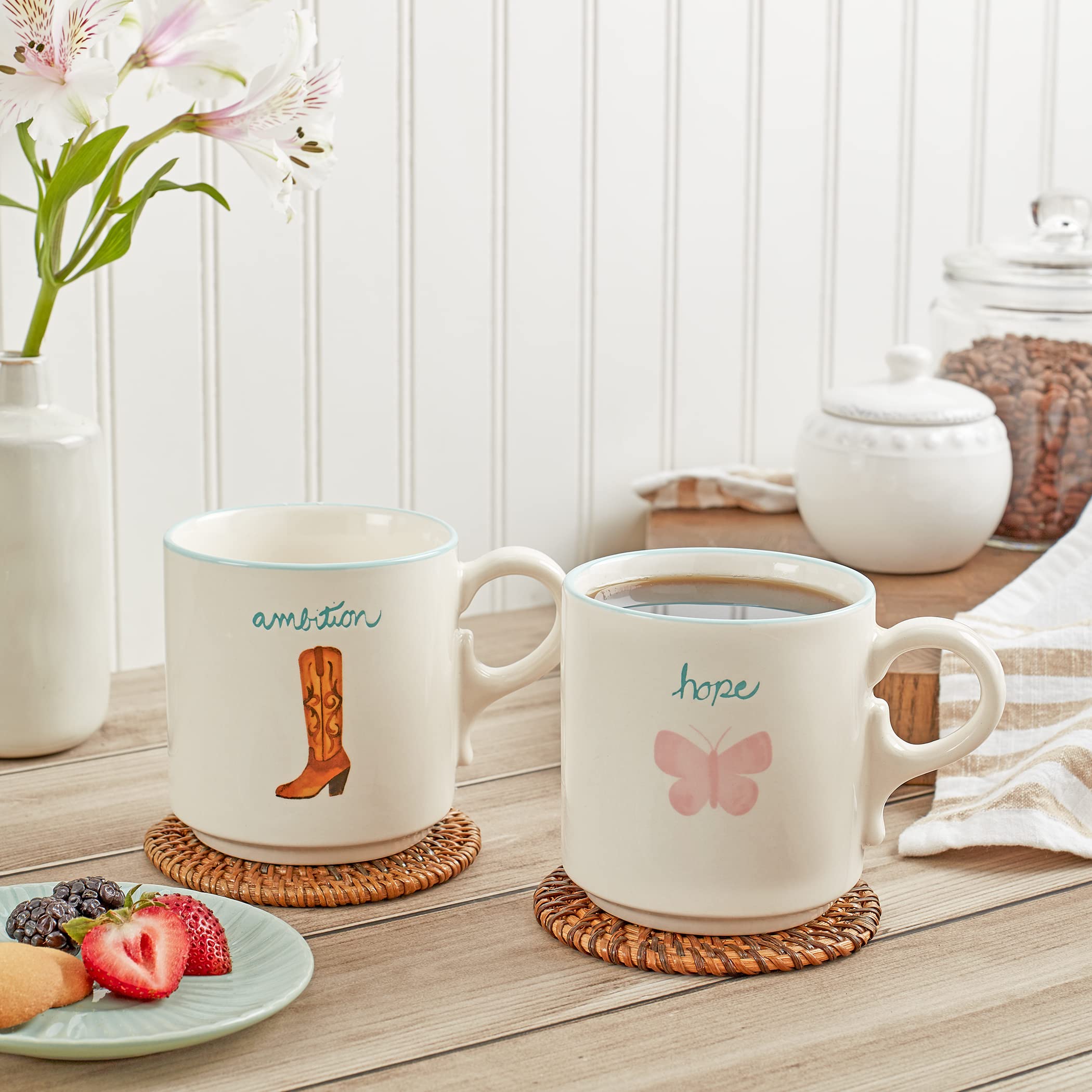 Dolly Parton Tabletop Collection - Set of 2 20 oz. Boot and Butterfly Mugs