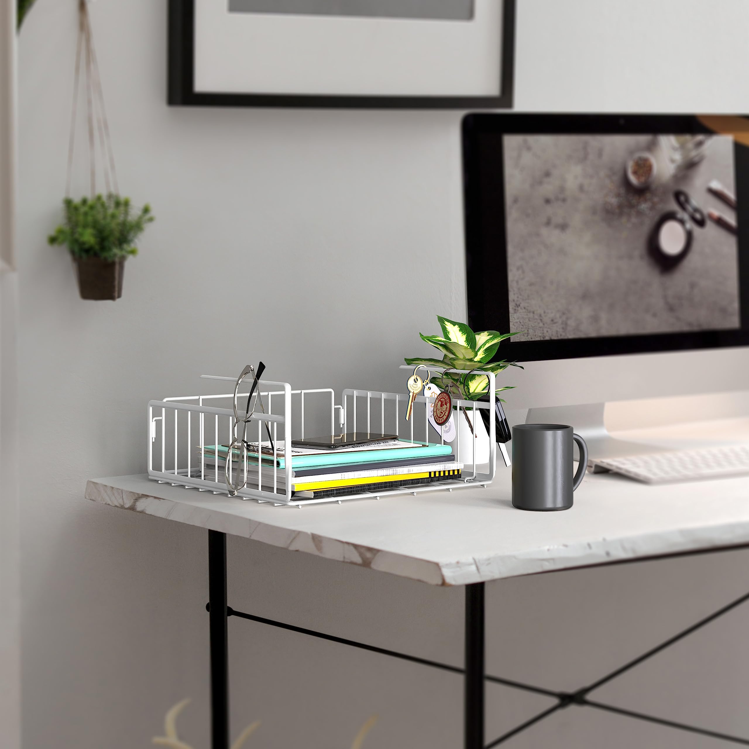 Simple Houseware Under Shelf Basket, White - 2 Pack