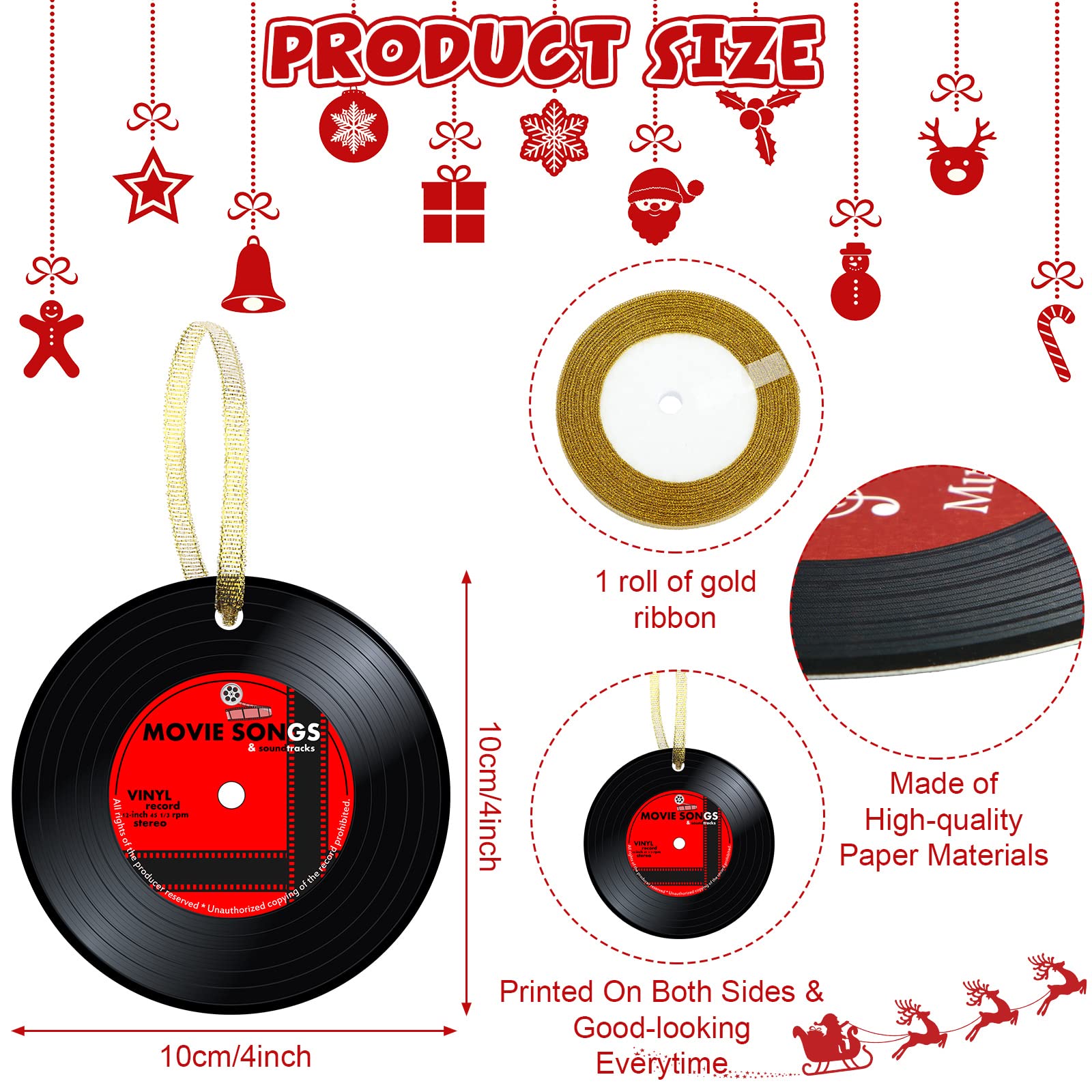 Hotop 48 Pcs Christmas Record Ornament 1950's Rock and Roll Music Party Sock Hop Decorations Vinyl Paper Retro Record Wall Sign
