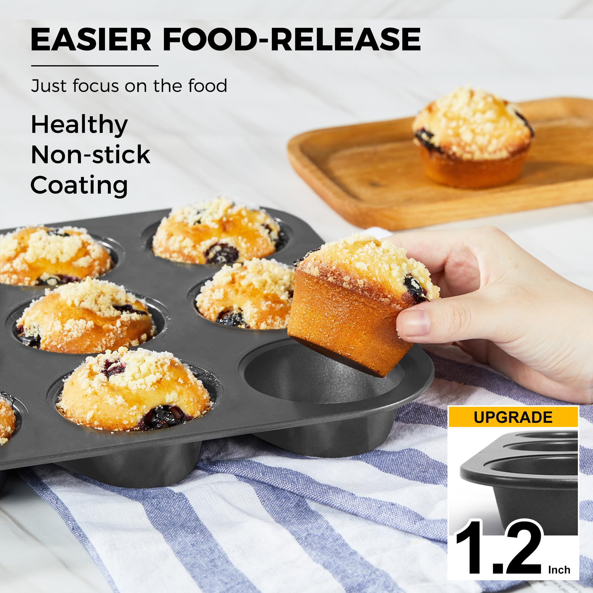 Hongbake Muffin Pan For Baking, Nonstick Cupcake Tin 12 Cup, 2 Pack Cup Cake Tray, Premium Cheesecake Pans, Dishwasher Safe - Da