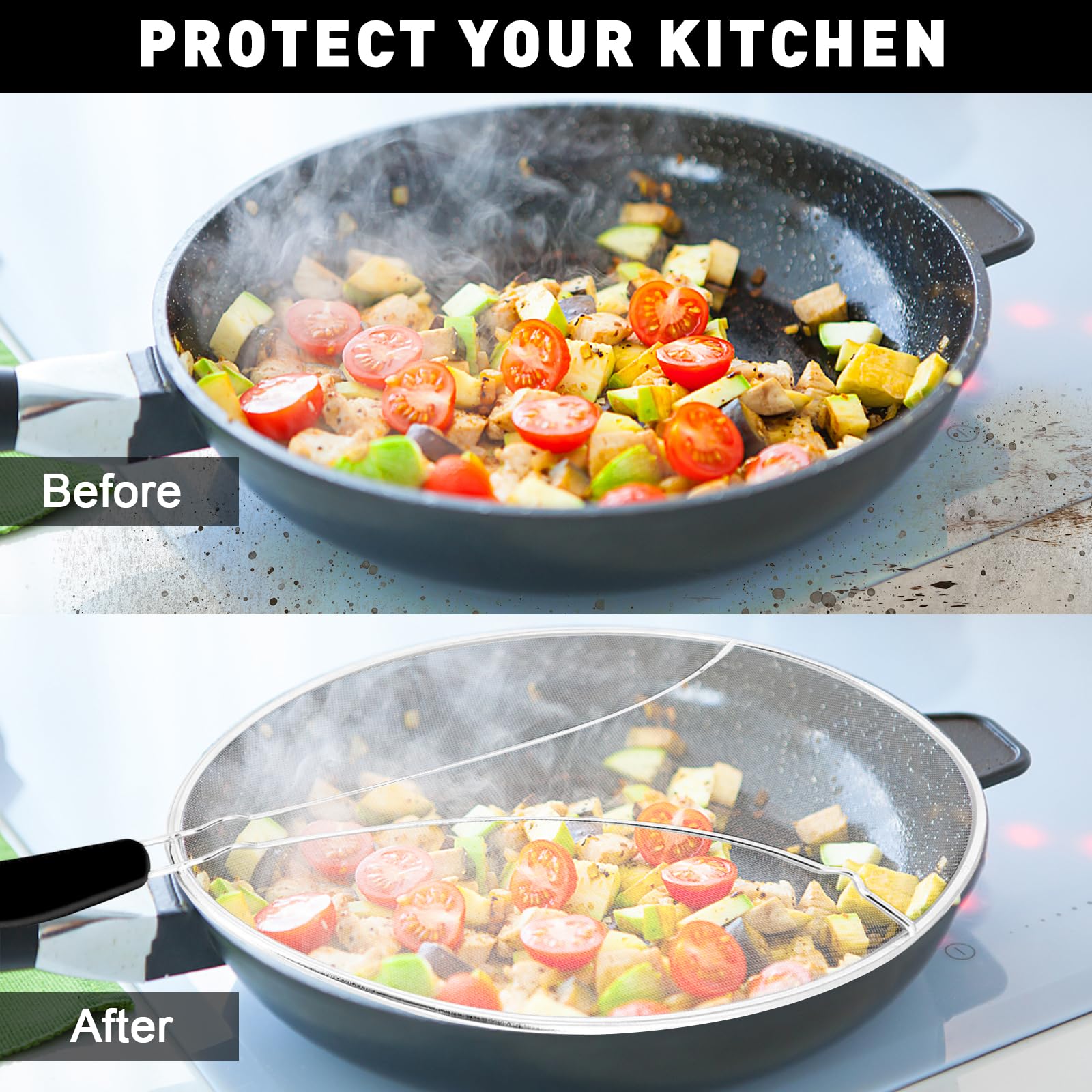 Grease Splatter Screen, 11 Inches. Oil Splatter Screens For Frying Pan Shields. Hot Oil Splash Guard, Prevent And Protects Skin