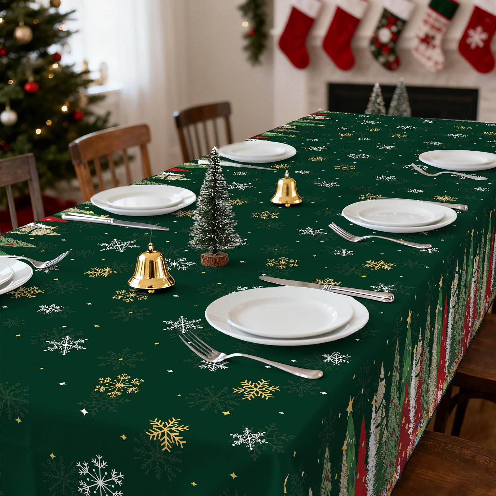 3-Piece 54 x 108 Inch Christmas Tree Plastic Tablecloth - Festive Green Holiday Disposable Table Cover for Winter Parties, Chris