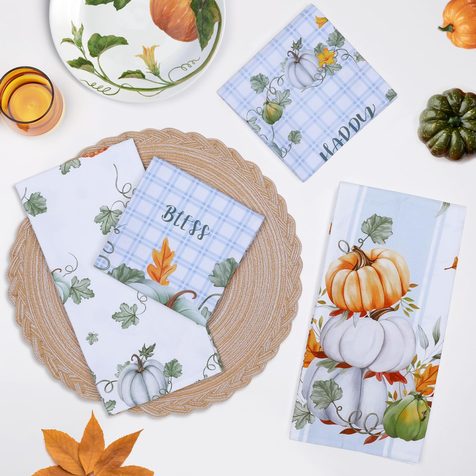 Arquiel Spring Pumpkins Tea Towels, Cotton Kitchen Towel 18.9    27.5 Inch, Quick Drying Dish Cloth For Party Anniversary Holida