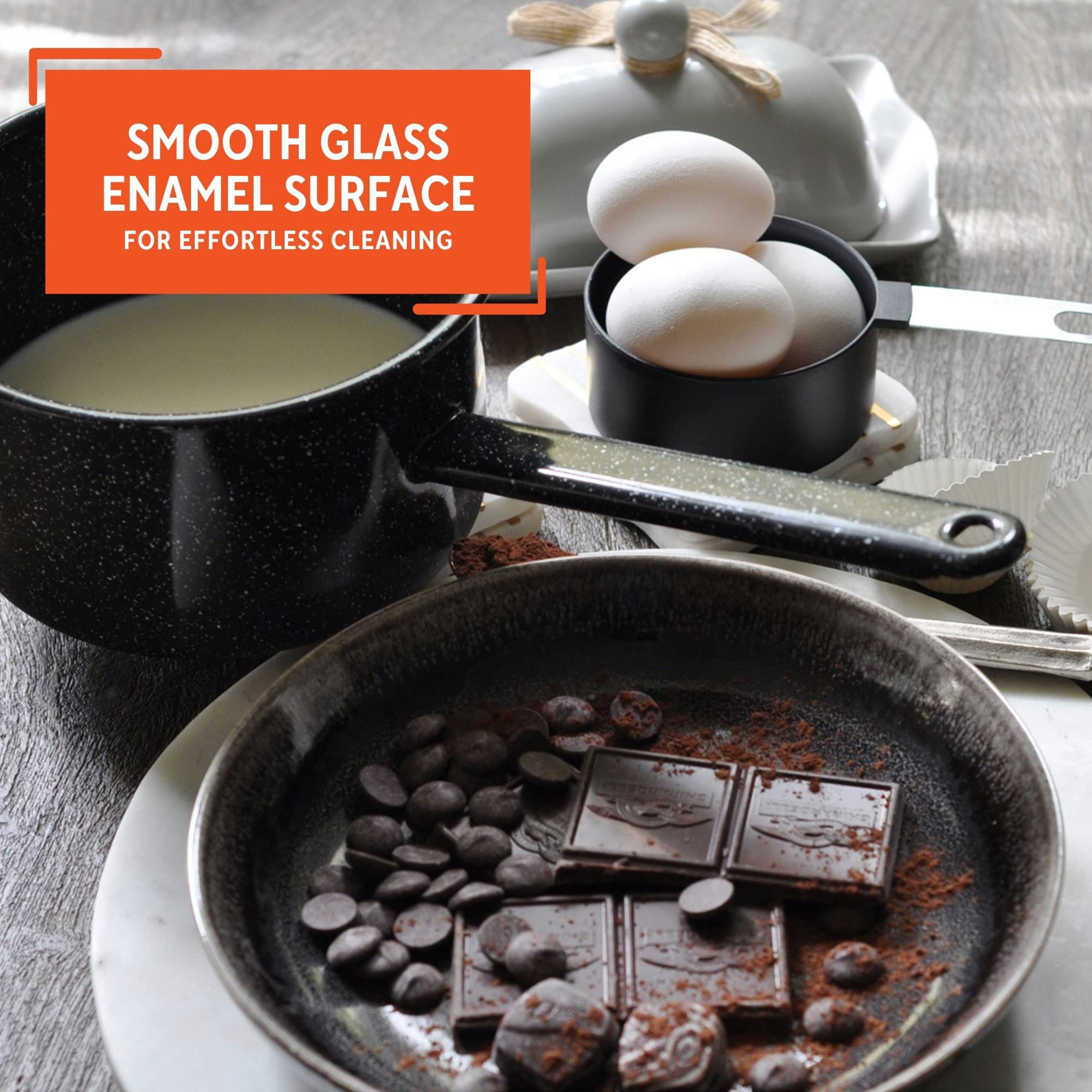 Mirro Enamel Saucepan 1.25qt, Alloy Steel, Black with Speckles, Model MIR-10709