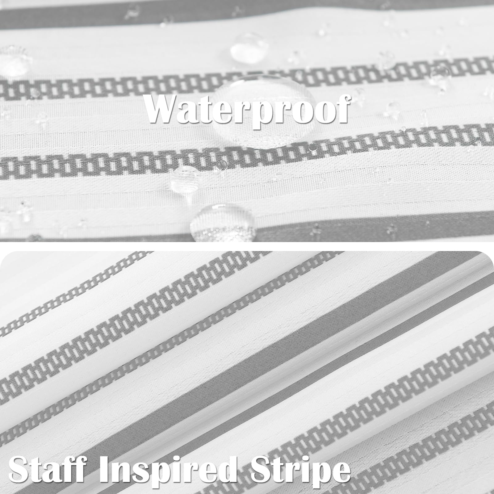 Jinchan White Shower Curtain With Grey Stripe Fabric Shower Curtain For Bathroom Modern Striped Shower Curtain Spring Waterproof