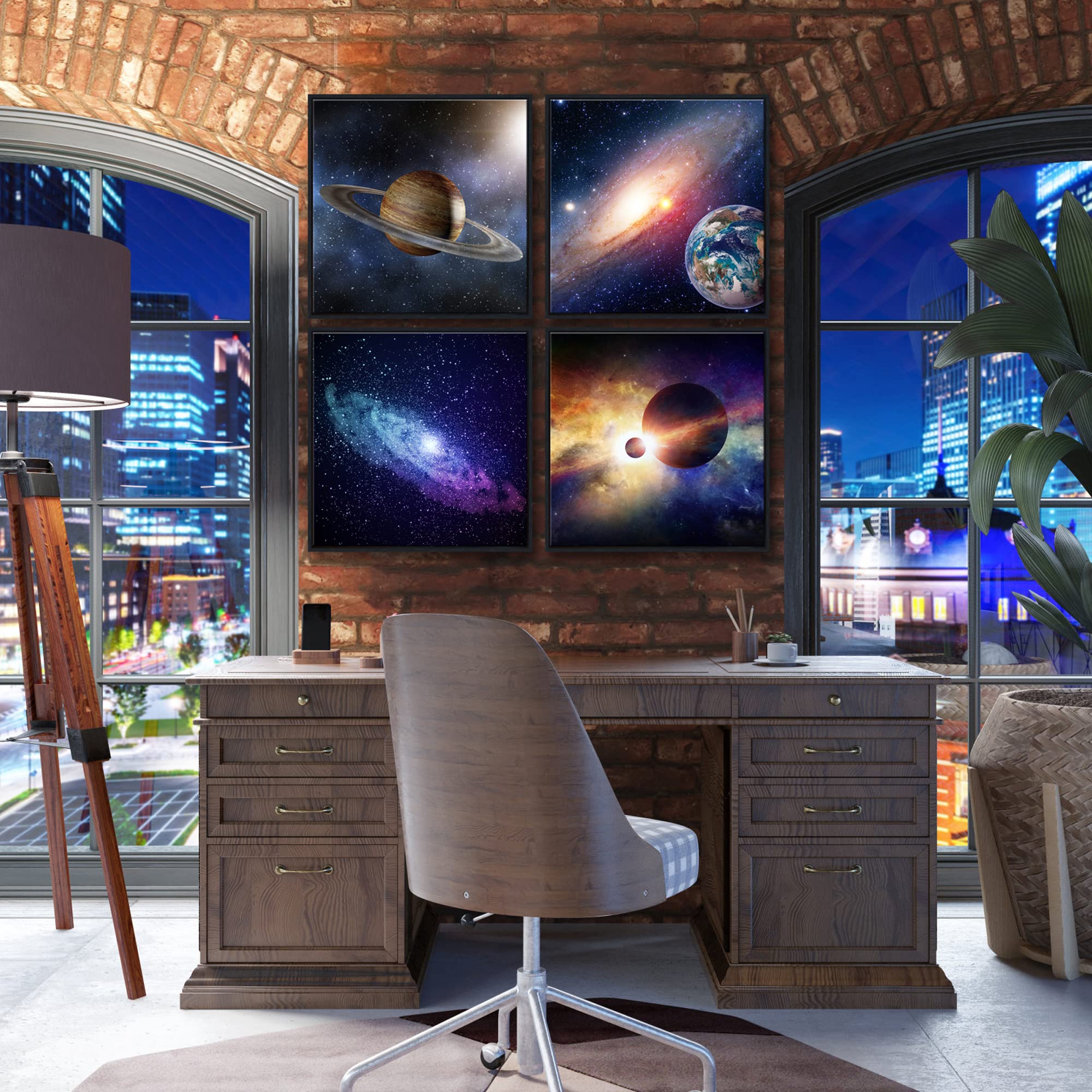 Wieco Art Large Framed Wall Art 4 Panels Contemporary Star Sky Pictures Astronomy Modern Canvas Prints Space Pictures Universal