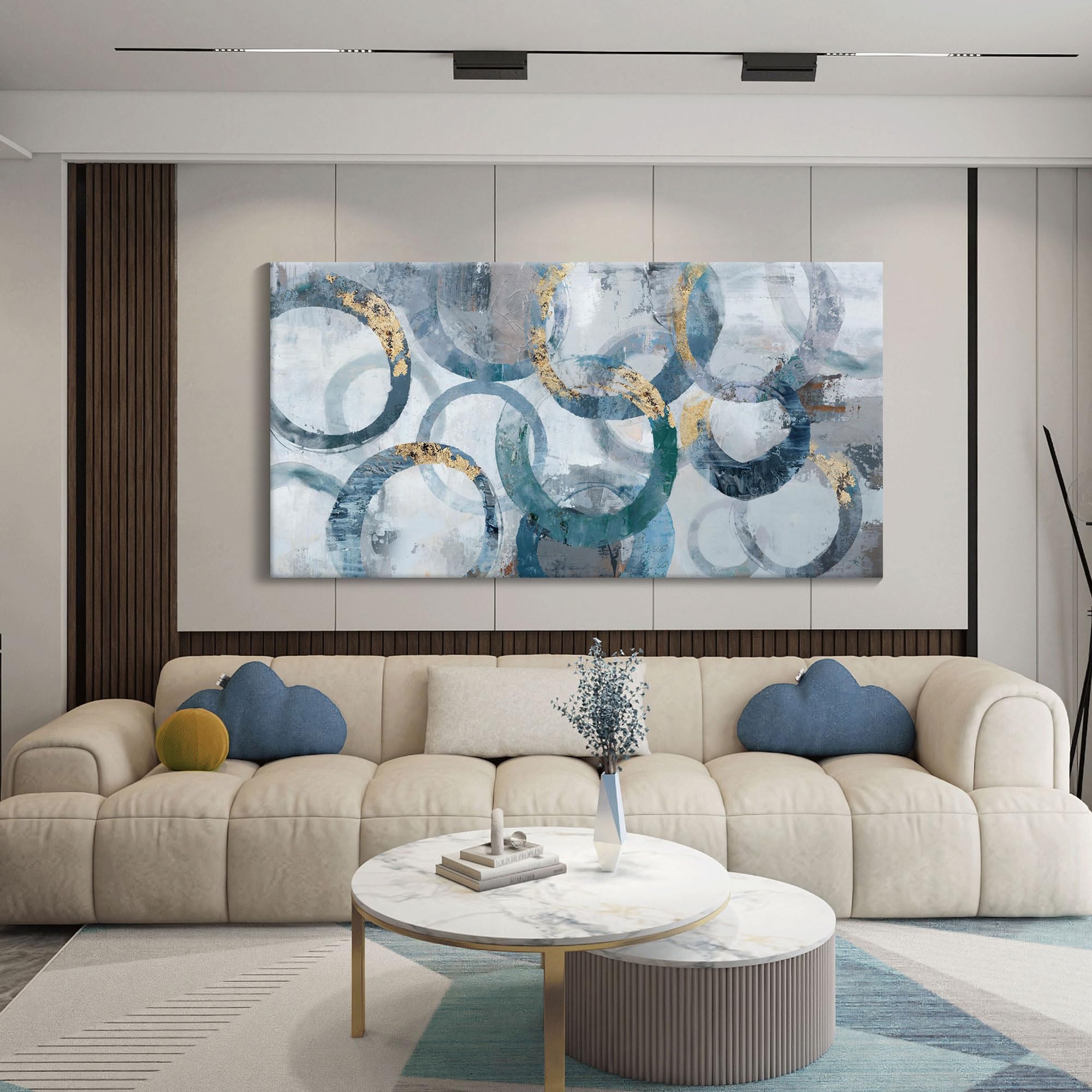 Mofutinpo Large Wall Art For Living Room Modern Abstract Canvas Wall Art Framed Wall Art For Bedroom Office Artwork, Blue And Te