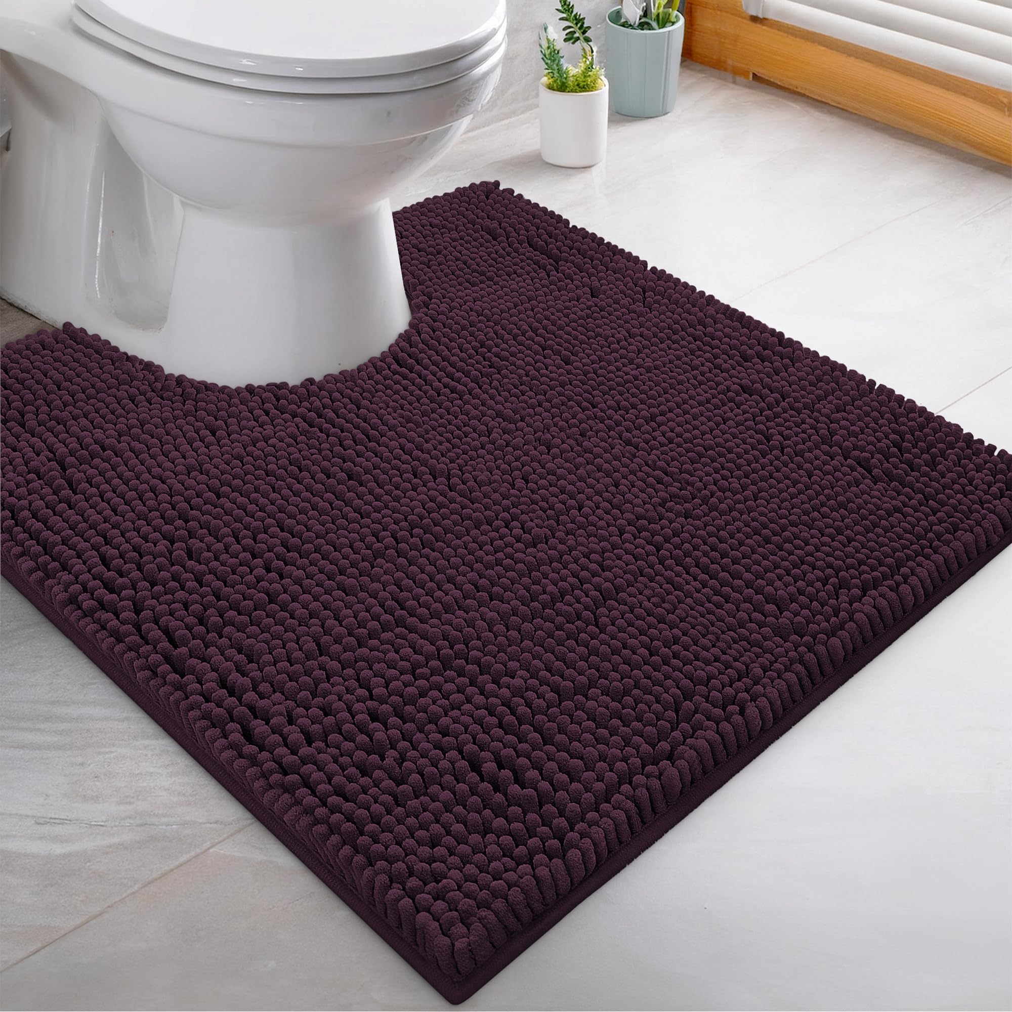 Luxurux Luxury Shaggy Toilet Bath Mat U-Shaped Contour Rugs For Bathroom, Soft And Comfortable, Maximum Absorbent, Dry Quickly,