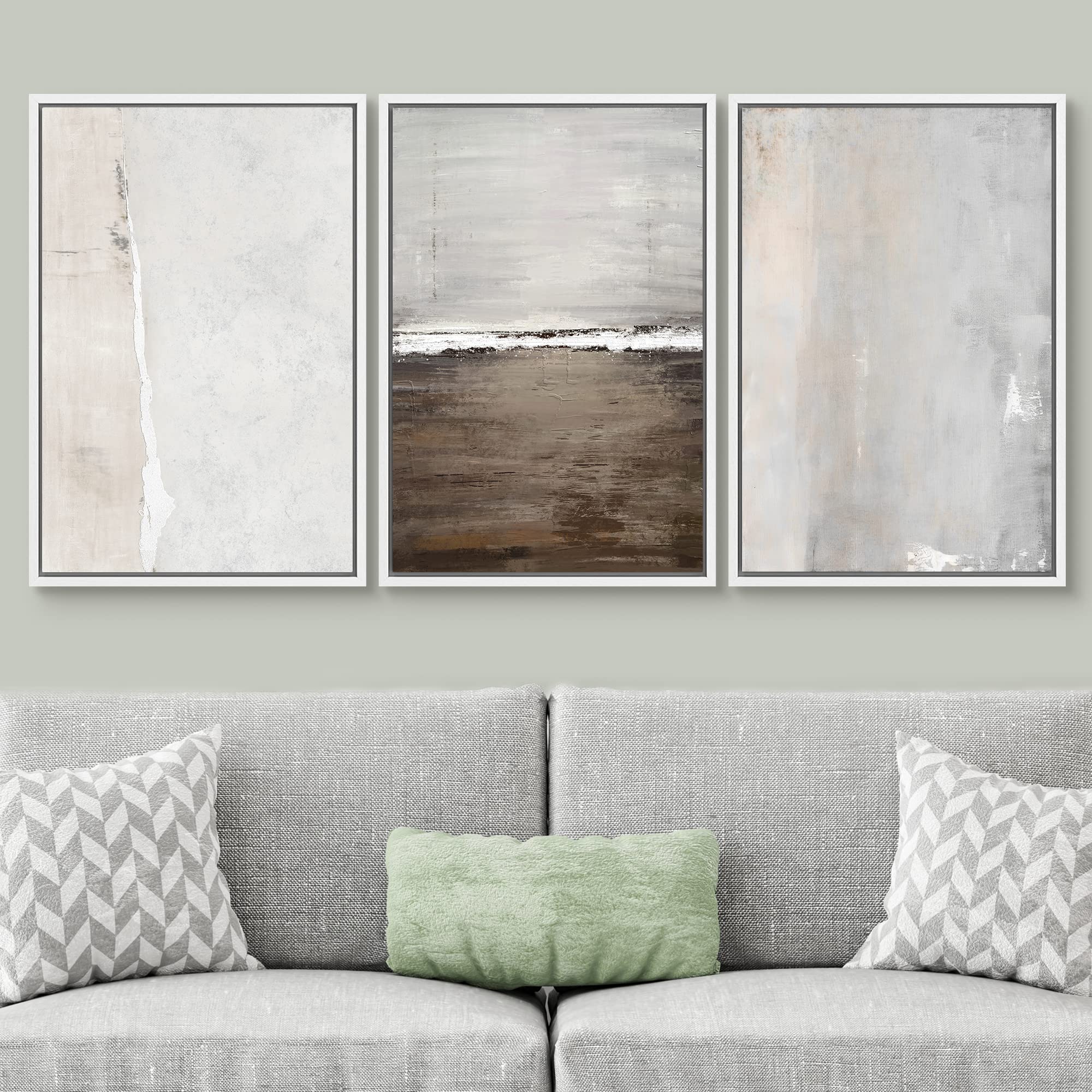 SIGNWIN Framed Canvas Print Wall Art Set Gray Grunge Watercolor Landscapes Shapes Abstract Illustrations Modern Art Decorative Nordic Chic Calm/Zen for Living Room  Bedroom  Office - 24''x36''x3 White