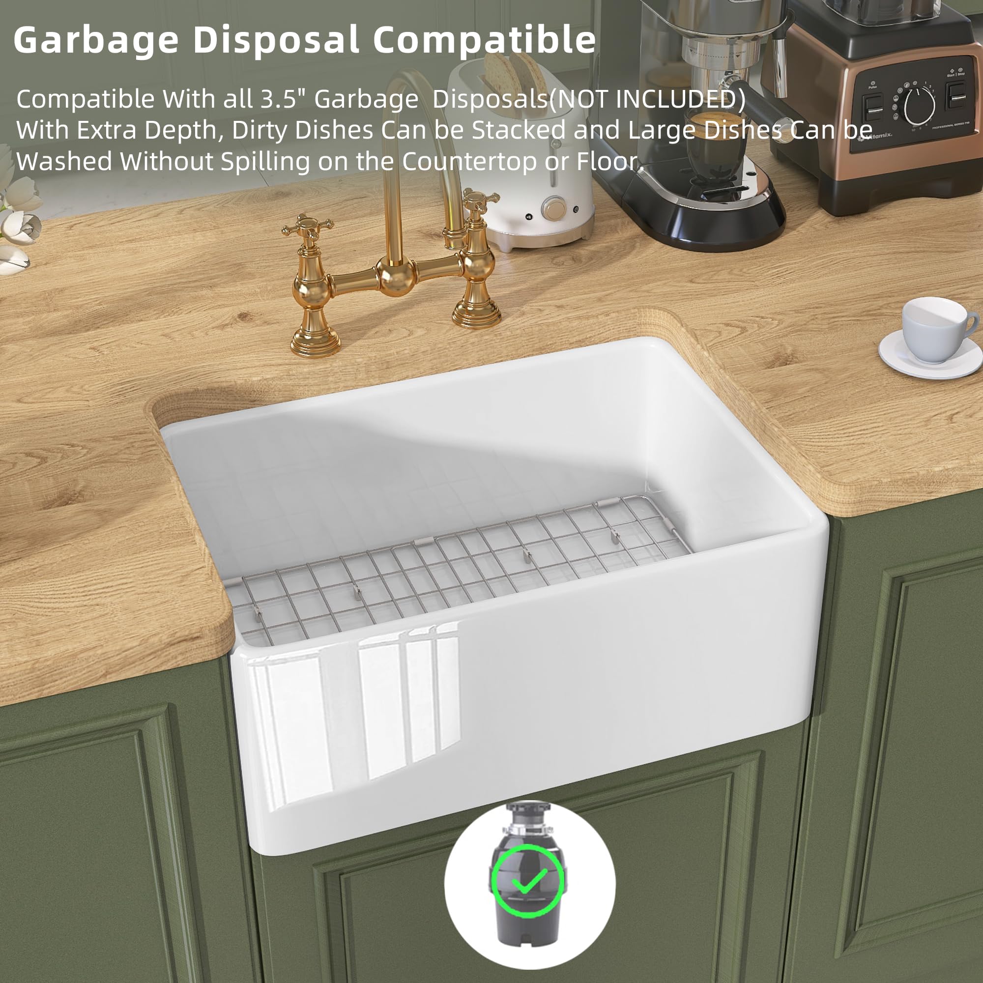 Tuktuk White Farmhouse Sink 24X18 Inch Fireclay Farm Sink Apron Undermount Kitchen Sink Single Bowl Small Sink For Bar Drop-In M