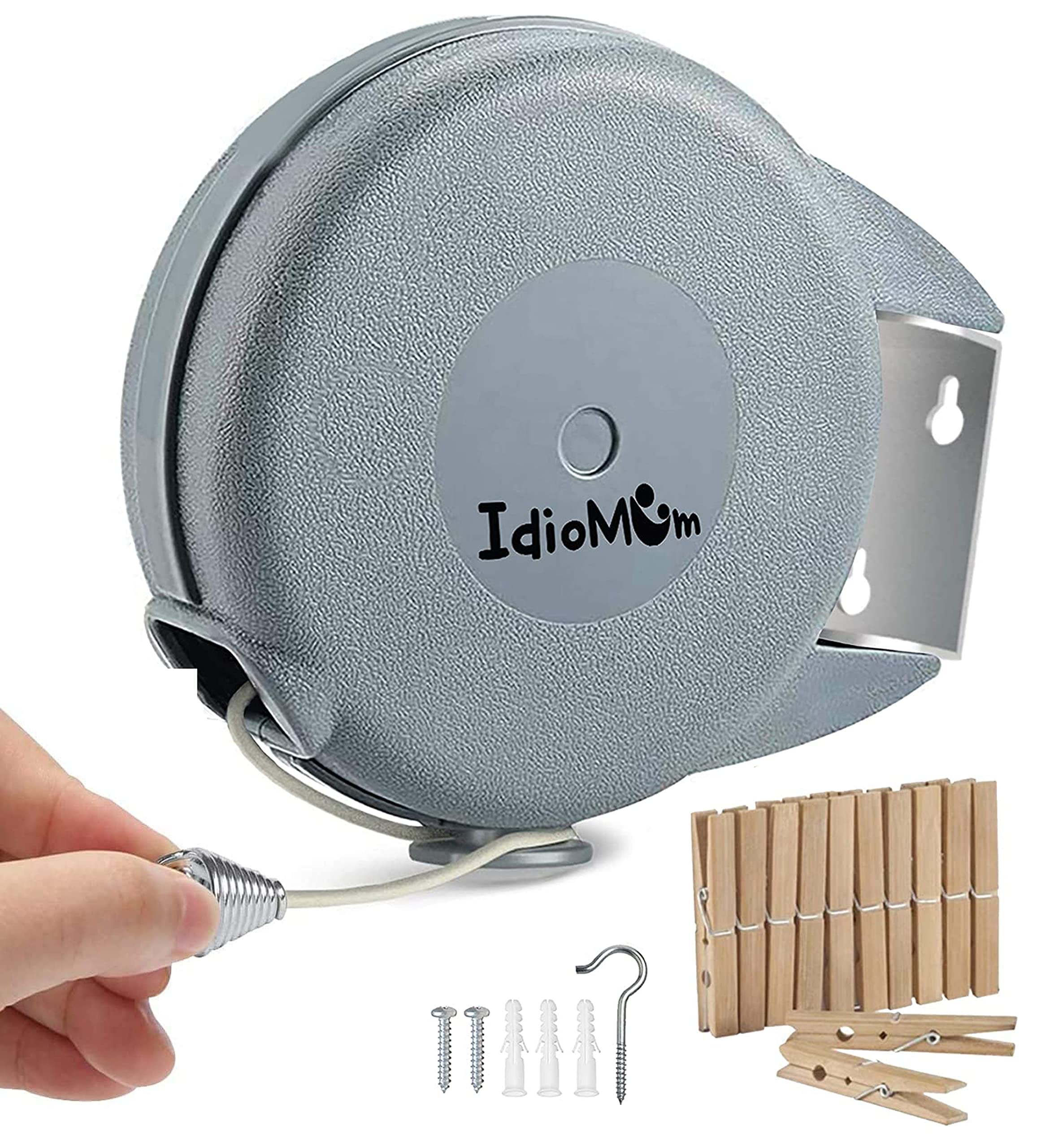 Idiomum Retractable Clothesline 40 Feet - Indoor Outdoor Heavy Duty - Pvc Clothes Line Retracting - Clothesline With Wall Mount