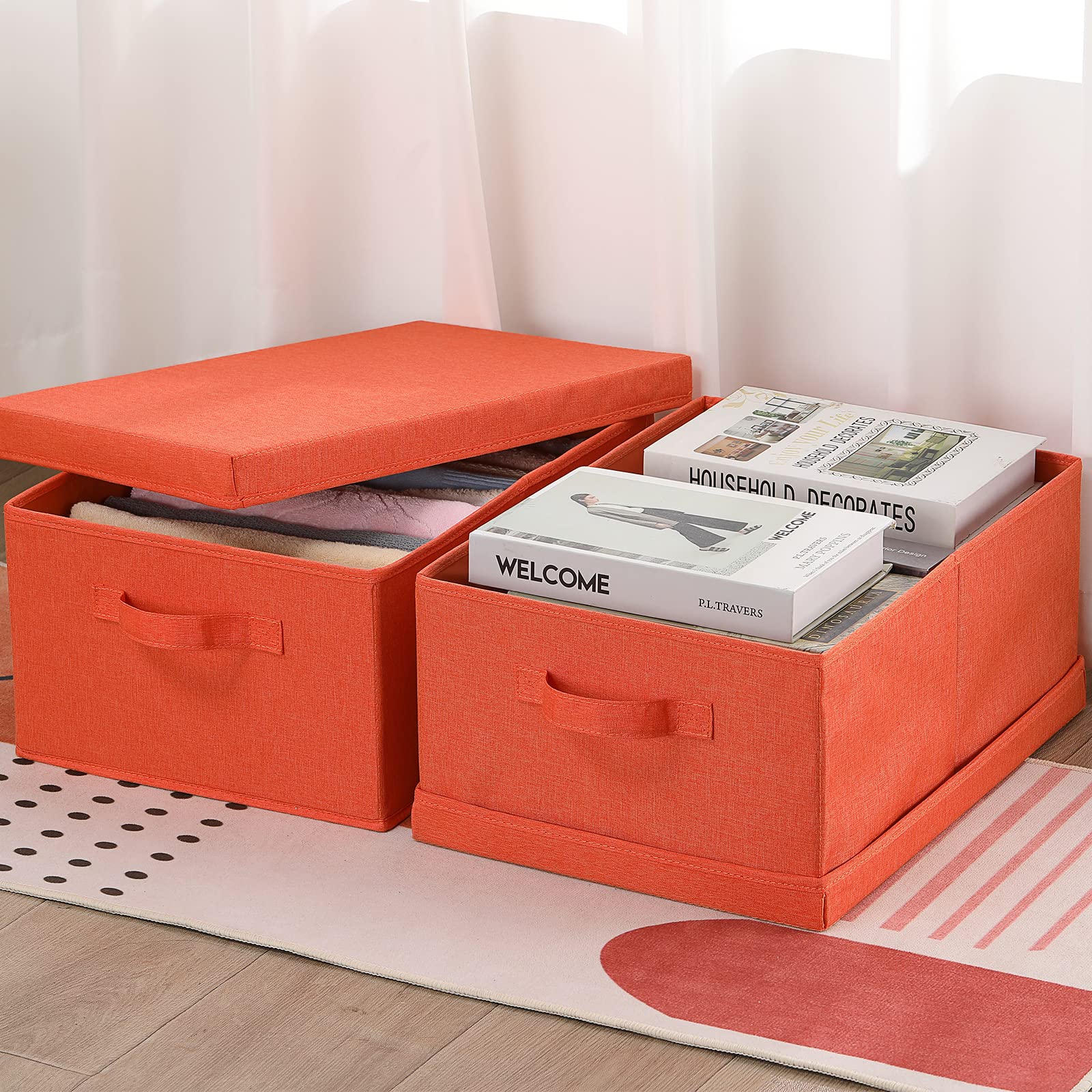 Hoonex Storage Bins With Lids For Organizing, Pack Of 2, Storage Boxes With 2 Carrying Handles And Sturdy Heavy Cardboard, 16.5'