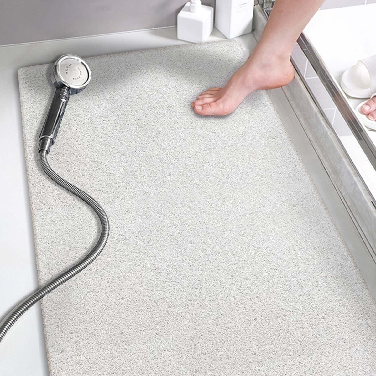 Non Slip Bathtub Mat, 15.7   36 Inch, Pvc Loofah Bathroom Mats, Loofah Mats For Shower And Bathroom, Quick Drying, White