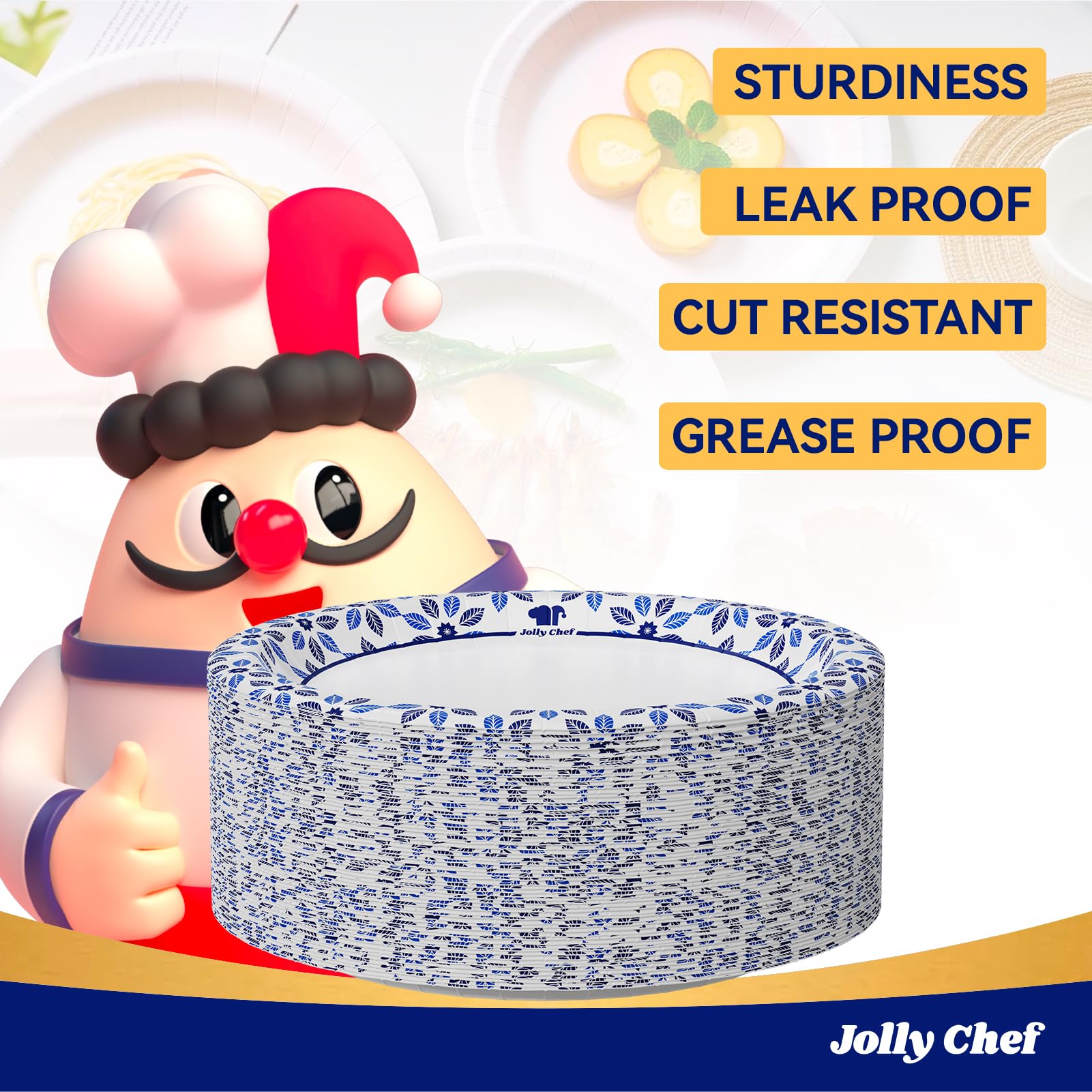 JOLLY CHEF 10 inch Disposable Paper Plates 140 Count  Soak Proof  Cut Proof  Microwave Safe Heavy Duty Paper Plates for Everyday Use
