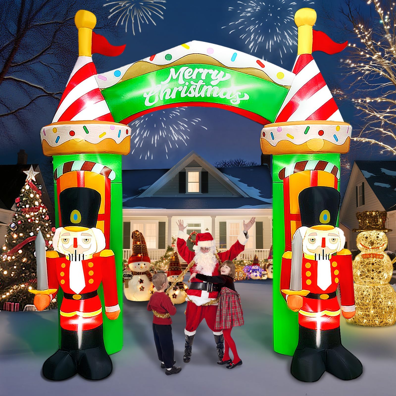Kalolary 9FT Christmas Inflatable Archway, Nutcracker Soldier Archway Outdoor Merry Christmas Blow Up Decoration with Build-in L