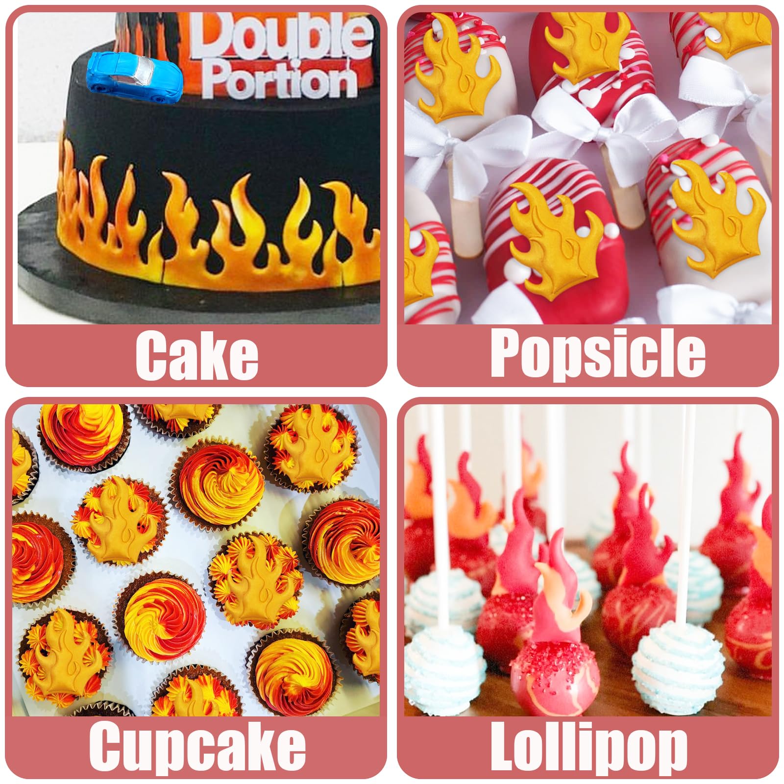 Race Car Silicone Molds 3 Pcs, Flame Fondant Molds For Fire Chocolate Cake Decoration Candy Sugar Cupcake Topper Cake Pop Popsic