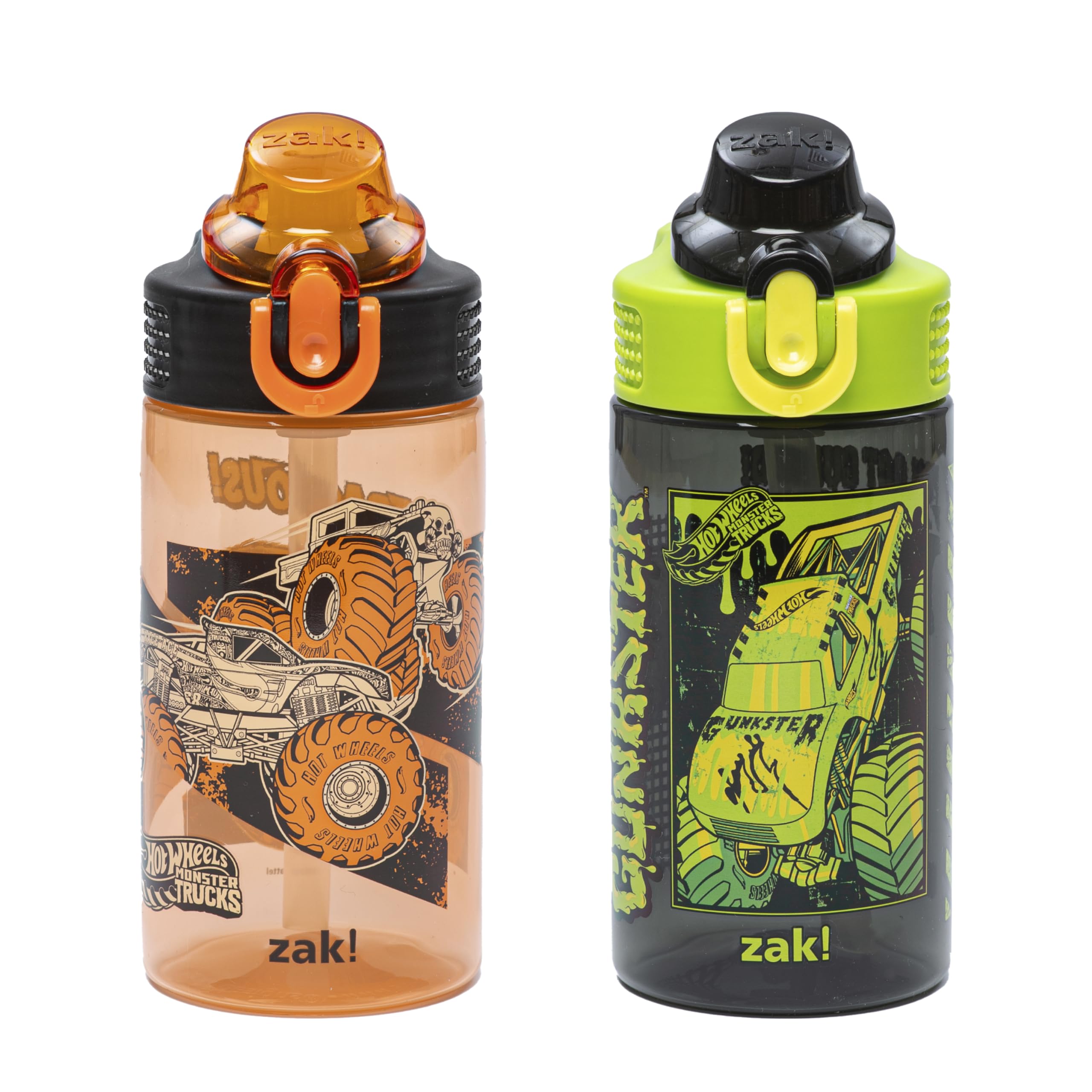 Zak Designs Hot Wheels Sage Kids Water Bottle For School or Travel, 16oz Durable Plastic Water Bottle With Straw, Handle, and Le