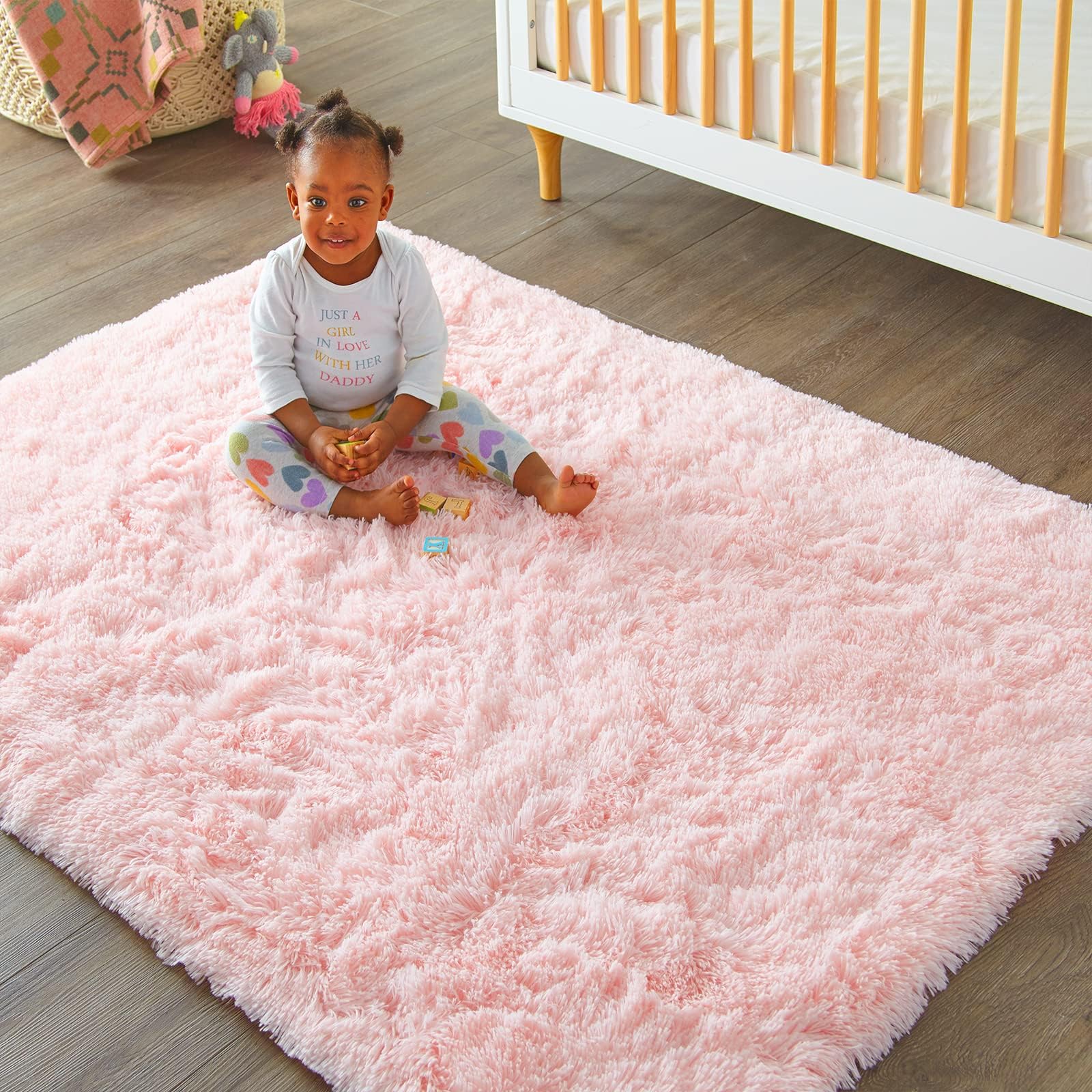 Ophanie Pink Area Rugs for Bedroom Girls, 5x8 Kids Fluffy Fuzzy Furry Shag Carpet, Plush Soft Cute Baby Shaggy Bedside Indoor Fl