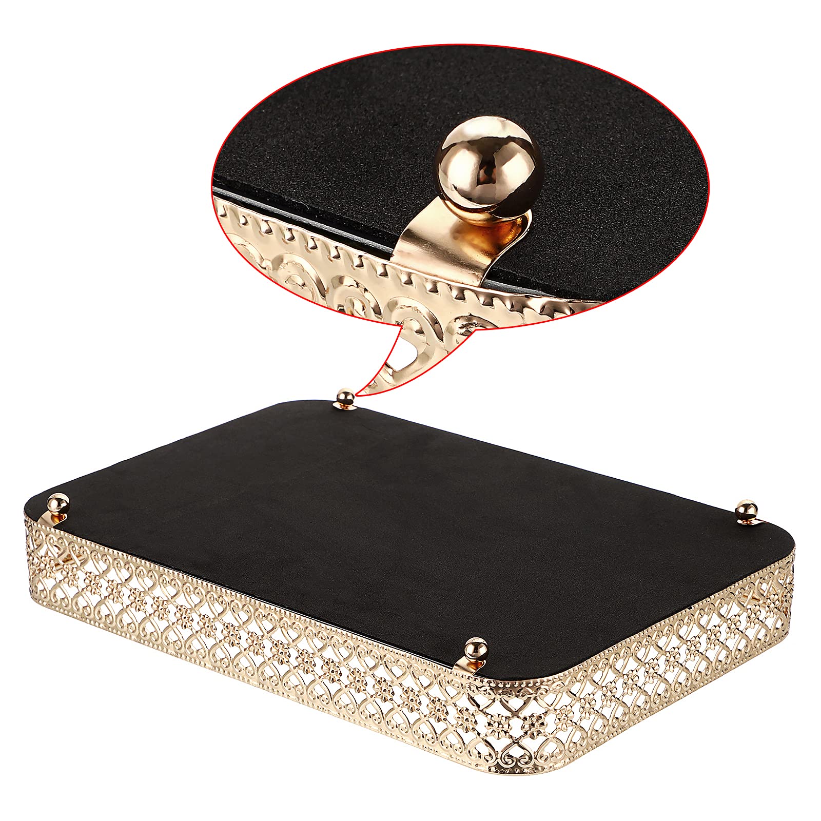 Elldoo Perfume Tray Mirror Tray Makeup Vanity Tray Hollow-Carved Jewelry Tray Glass Metal Trinket Storage Tray Home Organizer De