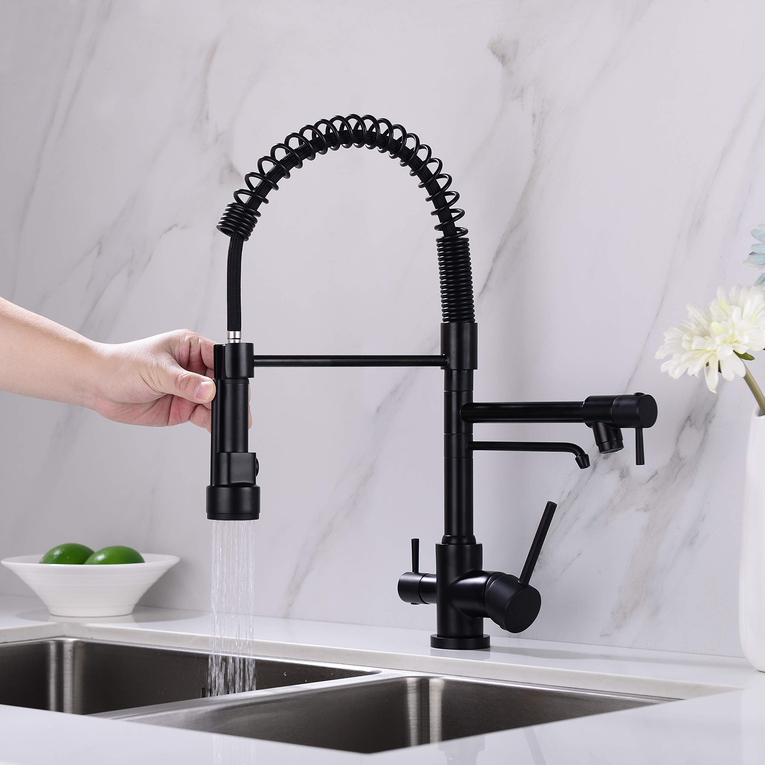 Delle Rosa Kitchen Faucet, 3 Way Drinking Water Faucet, Modern Kitchen Faucet With Pull Down Sprayer, Dual Handles Kitchen Sink