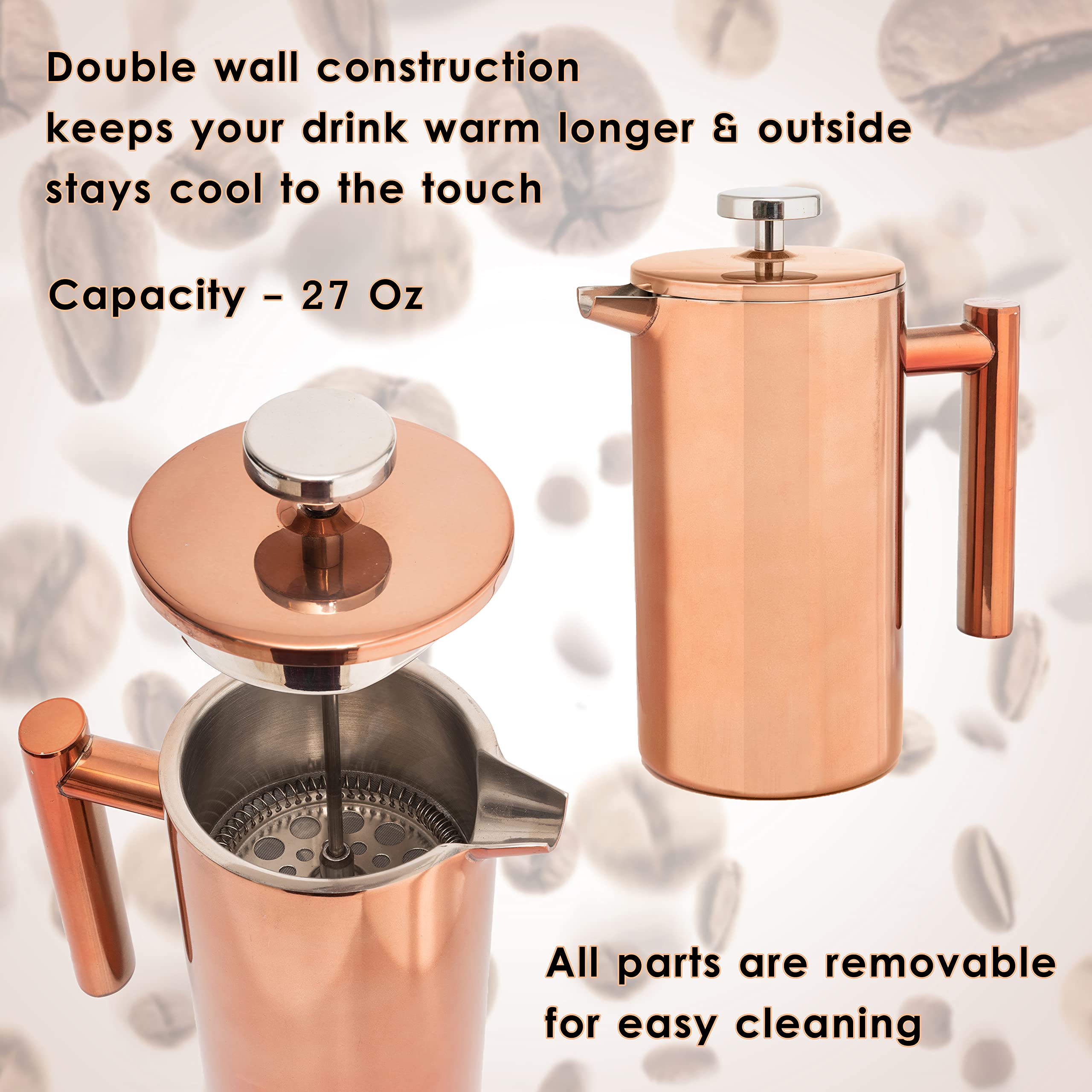 Mixpresso Stainless Steel French Press Coffee Maker 27 Oz 800L Double Wall Metal Insulation Coffee Press & Tea Brewer Easy Clean