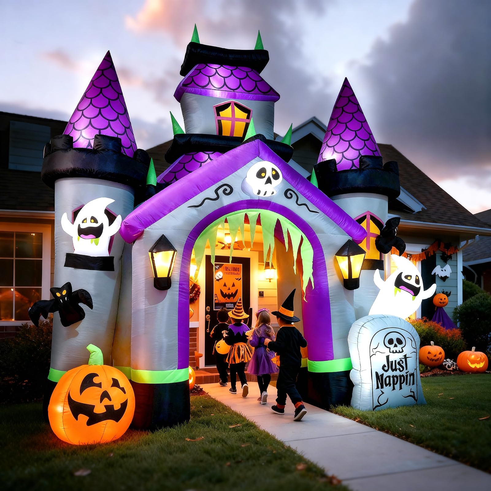 ZPISF Halloween Inflatables 12 FT Haunted House Castle Archway Outdoor Decorations, Large Halloween Arch Blow Up Yard Decoration