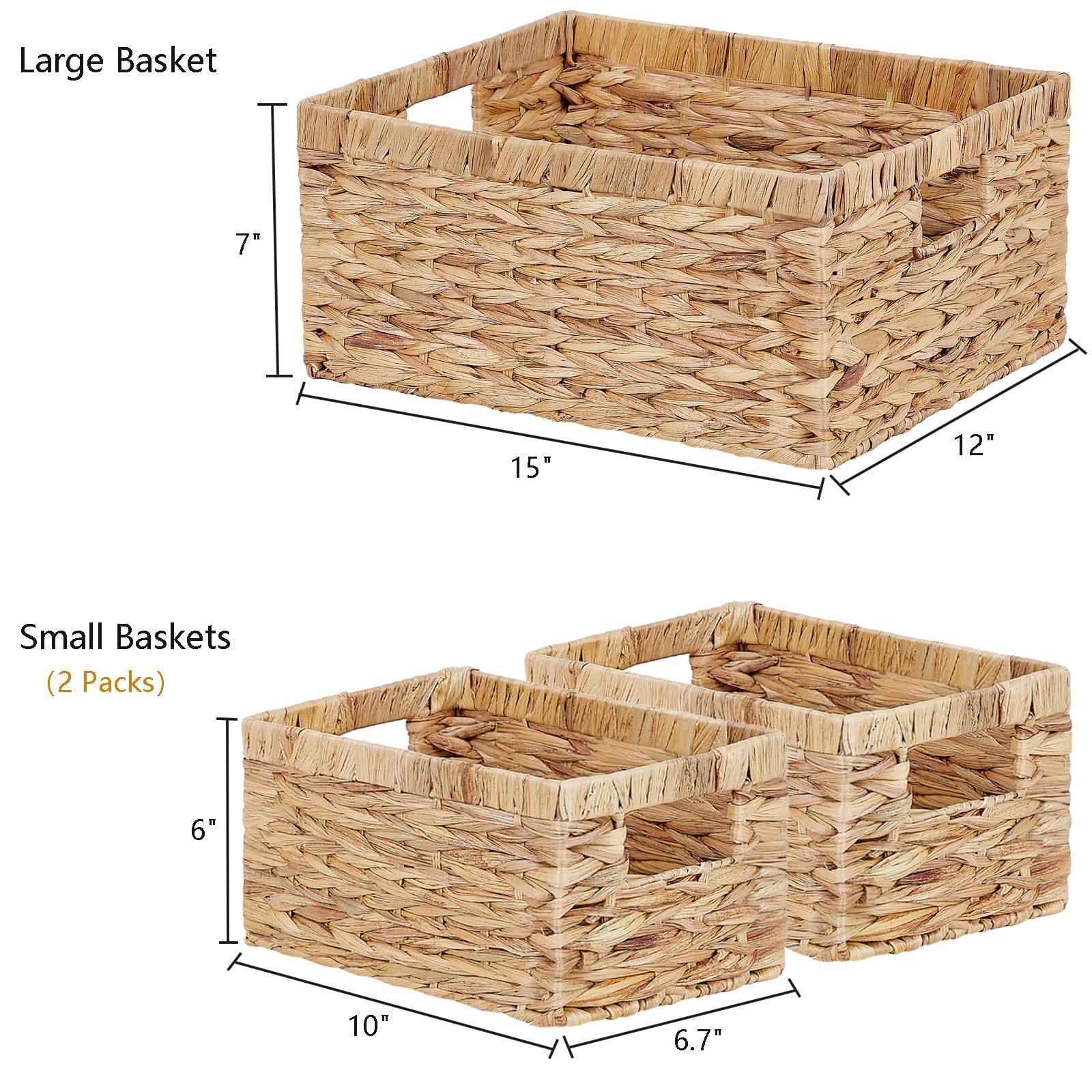Vagusicc Wicker Basket, Set Of 3 Hand-Woven Storage Baskets For Organizing, Water Hyacinth Wicker Storage Basket Bins With Handl