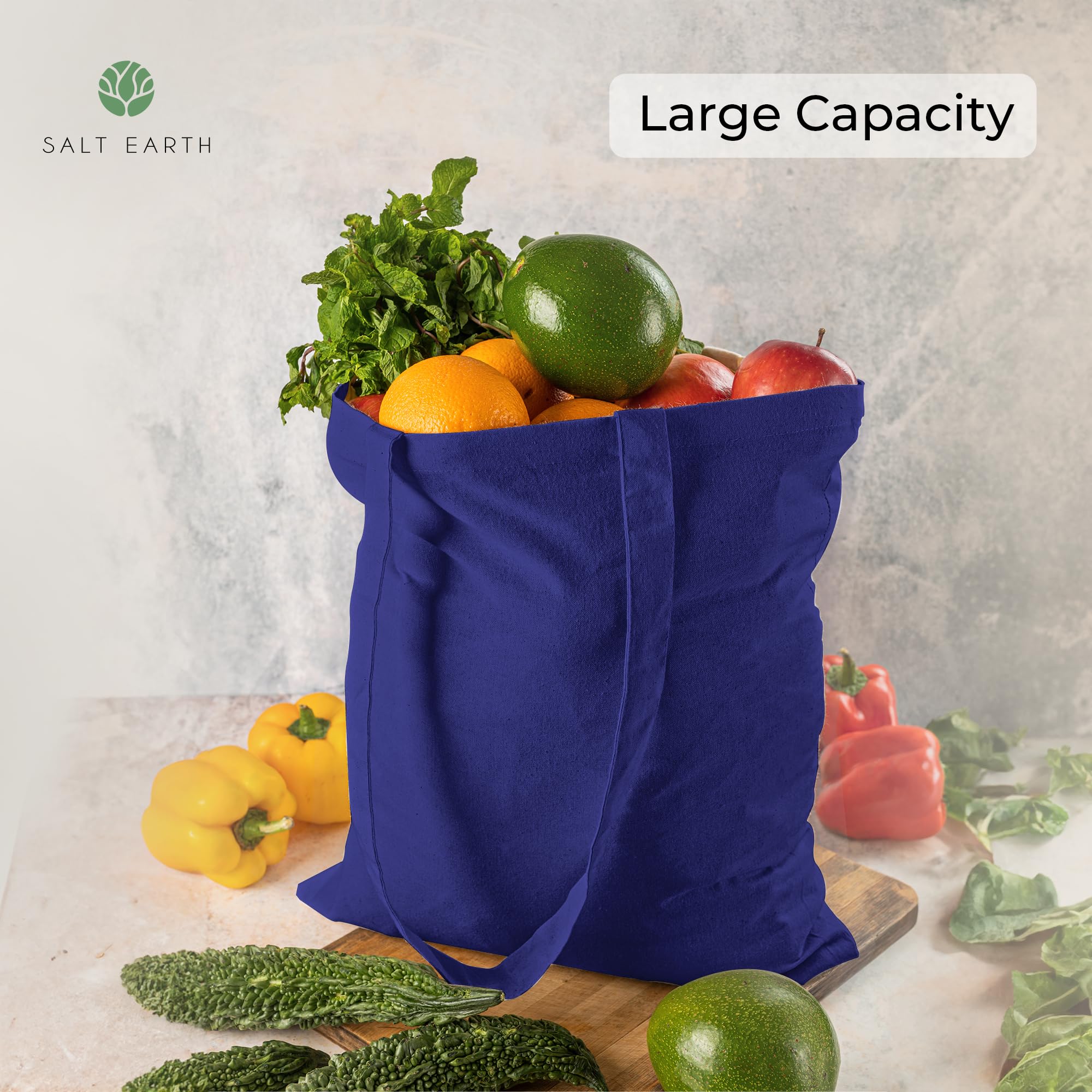 Salt Earth Pack Of 6, 100% Cotton Reusable Bulk Grocery Tote Bag, Reusable Shopping Bags, Suitable For Diy, Beach Tote Bag, Prom