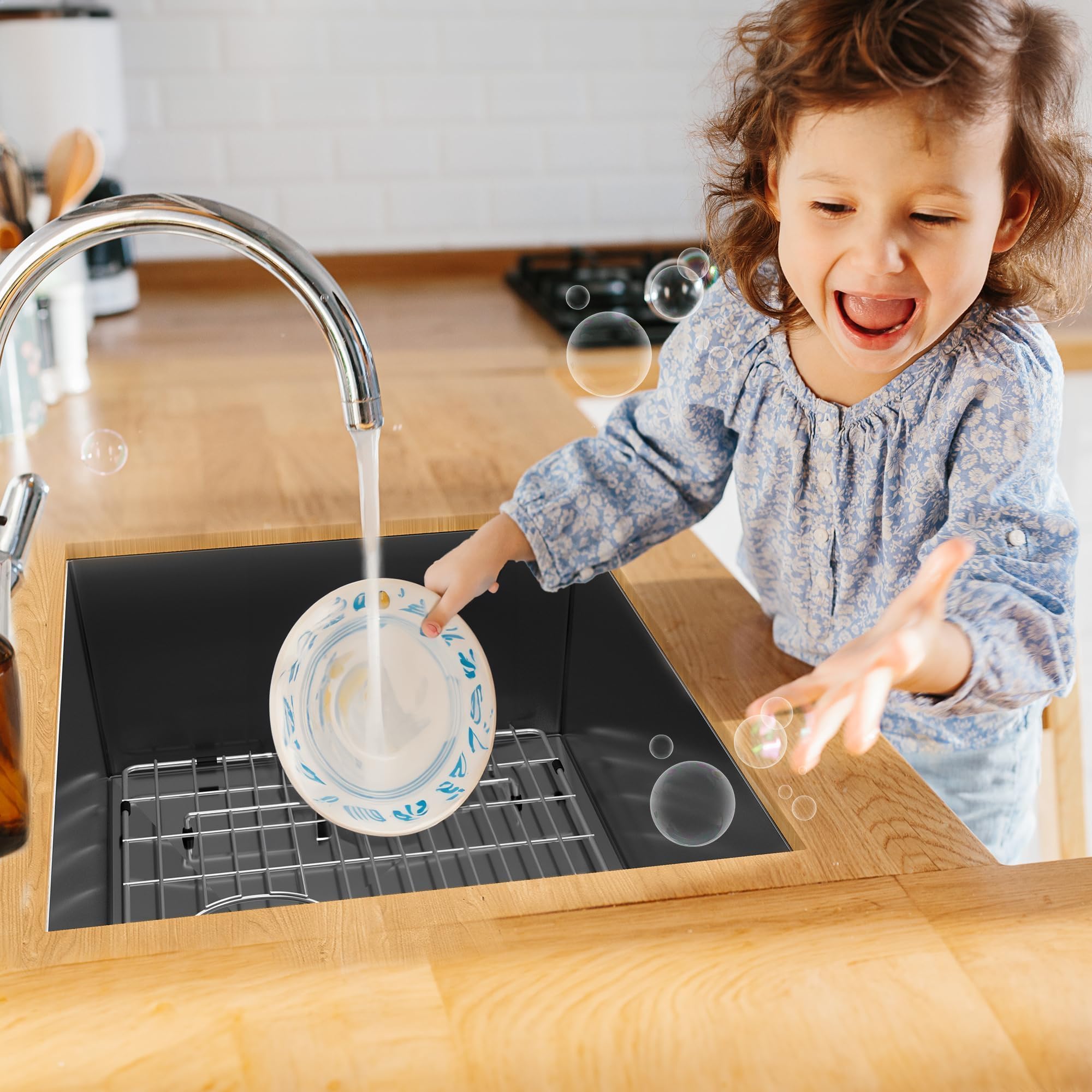 Yitahome Black Kitchen Sink 30In Undermount Sink Single Bowl 16 Gauge Stainless Steel Nano Gunmetal Black Sink With Accessories