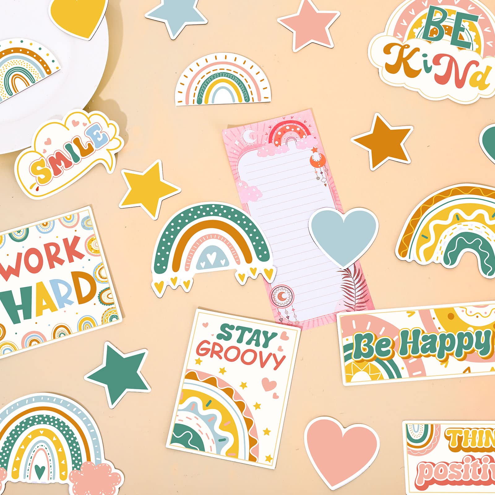 Whaline 25Pcs Boho Inspirational Magnets For Students Back To School Rainbow Star Motivational Magnetic Stickers Removable Refri