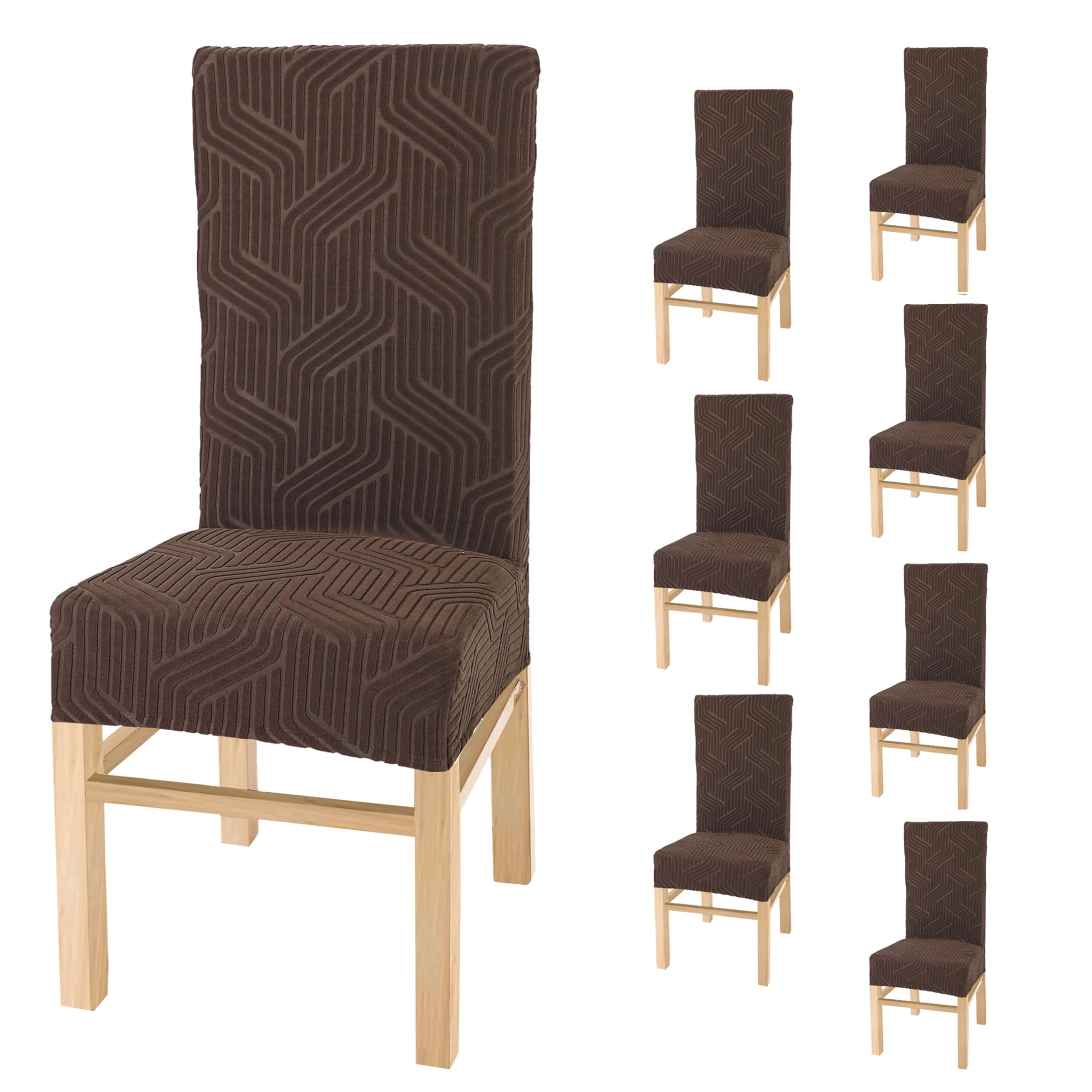 Yellow Weaves Elastic Stretchable Dining Chair Covers, Removable Washable Elastic Self Jacquard Dining Chair Covers (Set Of 8, C