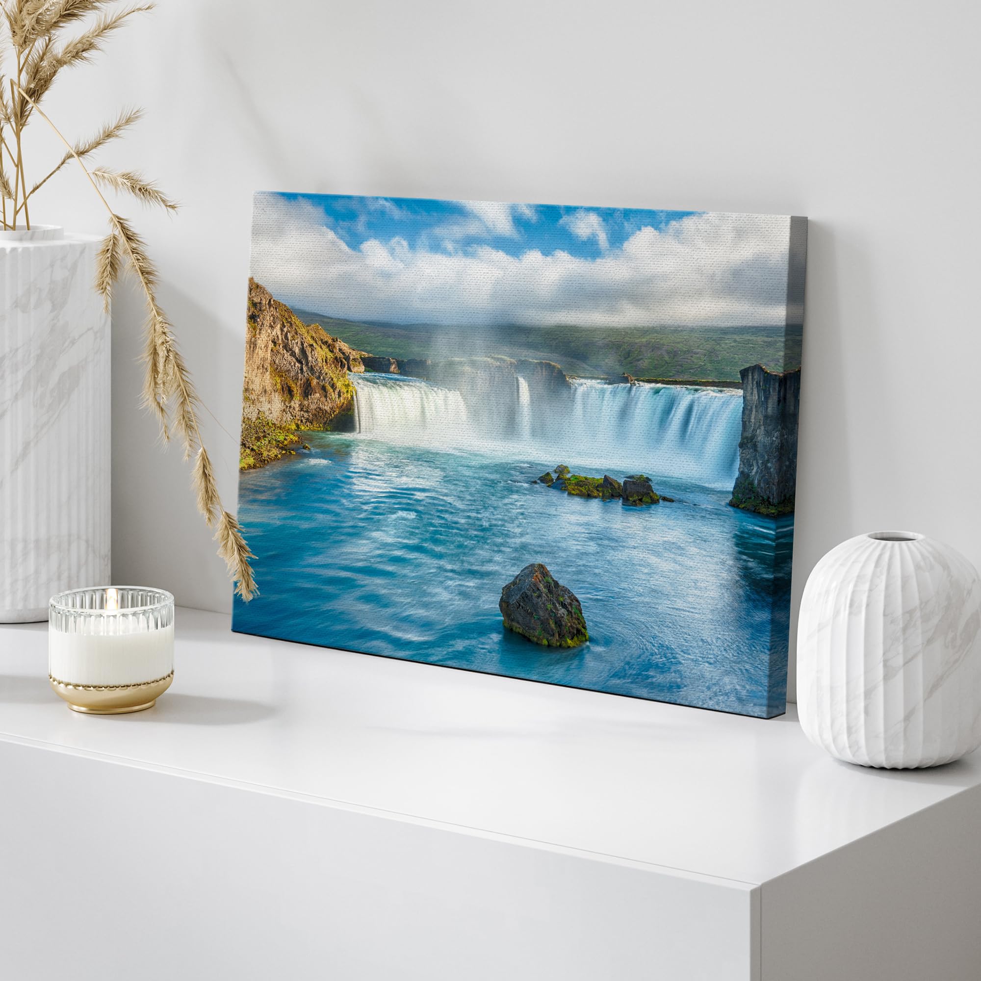 Wall26 Framed Canvas Print Wall Art Aerial View Of Icelandic Waterfall Nature Wilderness Photography Realism Chic Scenic Rustic