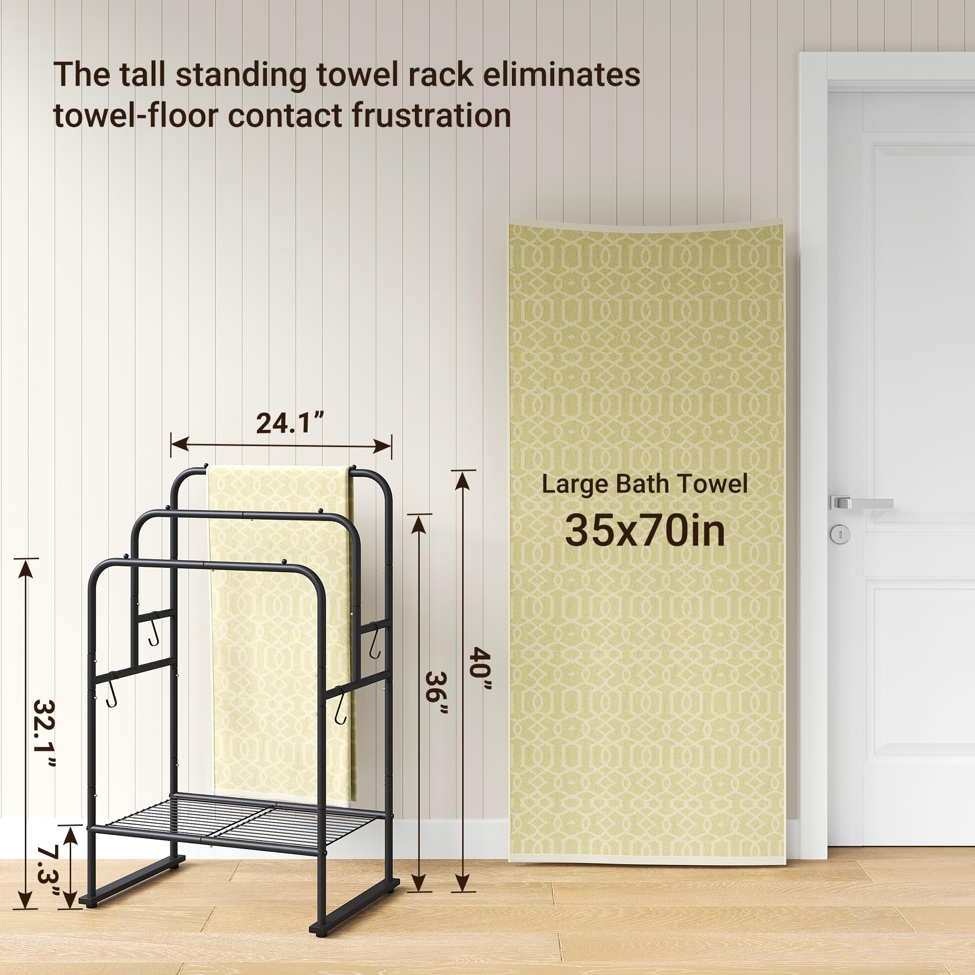 Elyken 40'' Tall Standing Towel Racks, 3 Tier Towel Drying Rack Outdoor, Pool Towel Stand Blanket Holder With Shelf & 4 Removabl