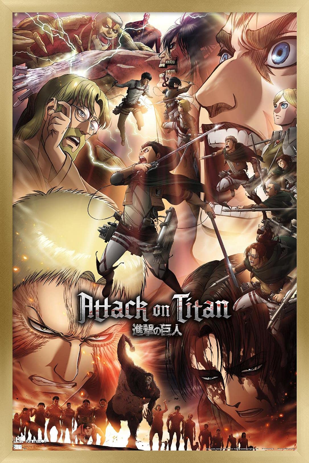 Trends International Attack On Titan: Season 3 - Key Art Wall Poster, 14.72'' X 22.37'', Gold Framed Version