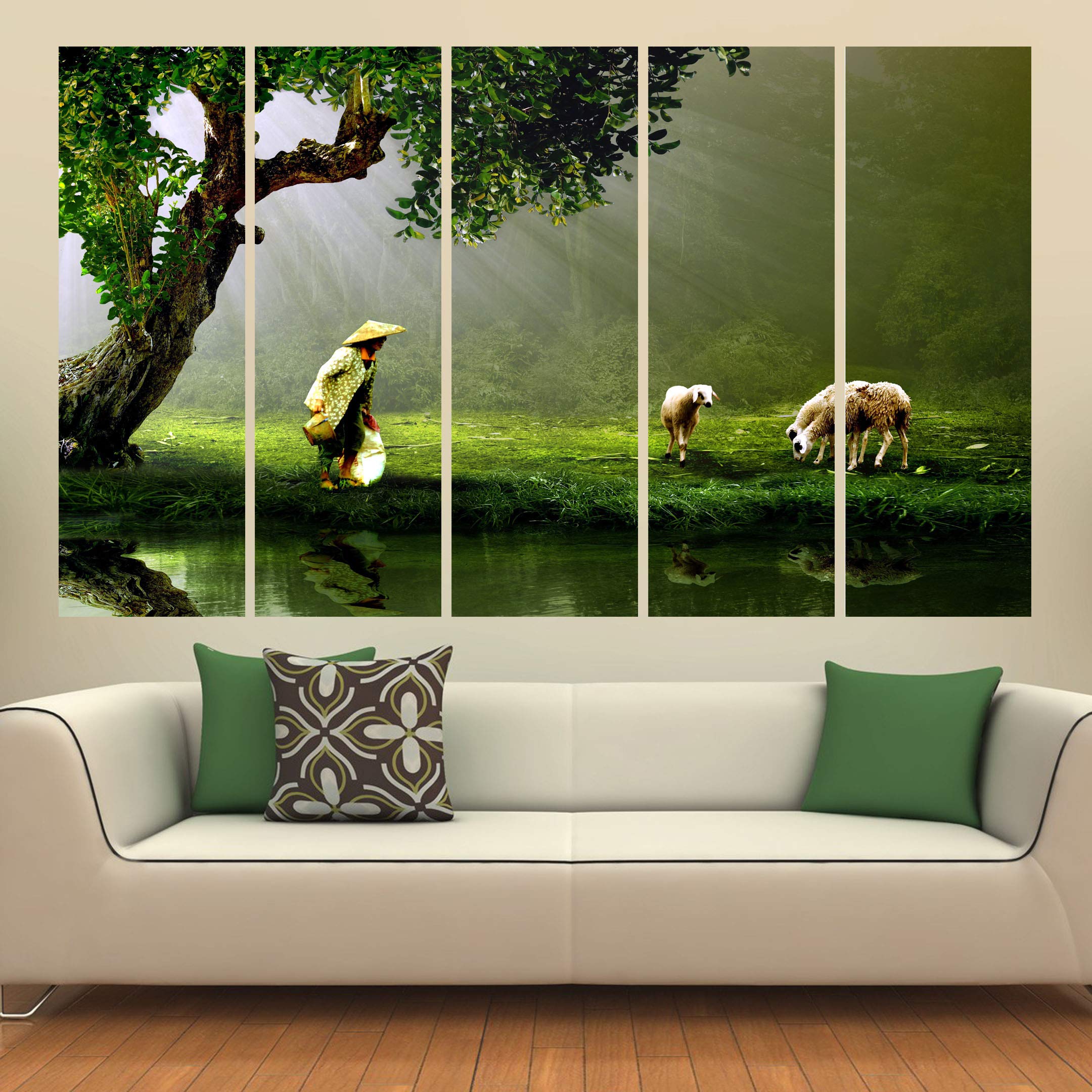 Kyara Arts Multiple Frames, Beautiful Nature Big Size Wall Painting For Living Room, Bedroom, Office, Hotels, Drawing Room Woode