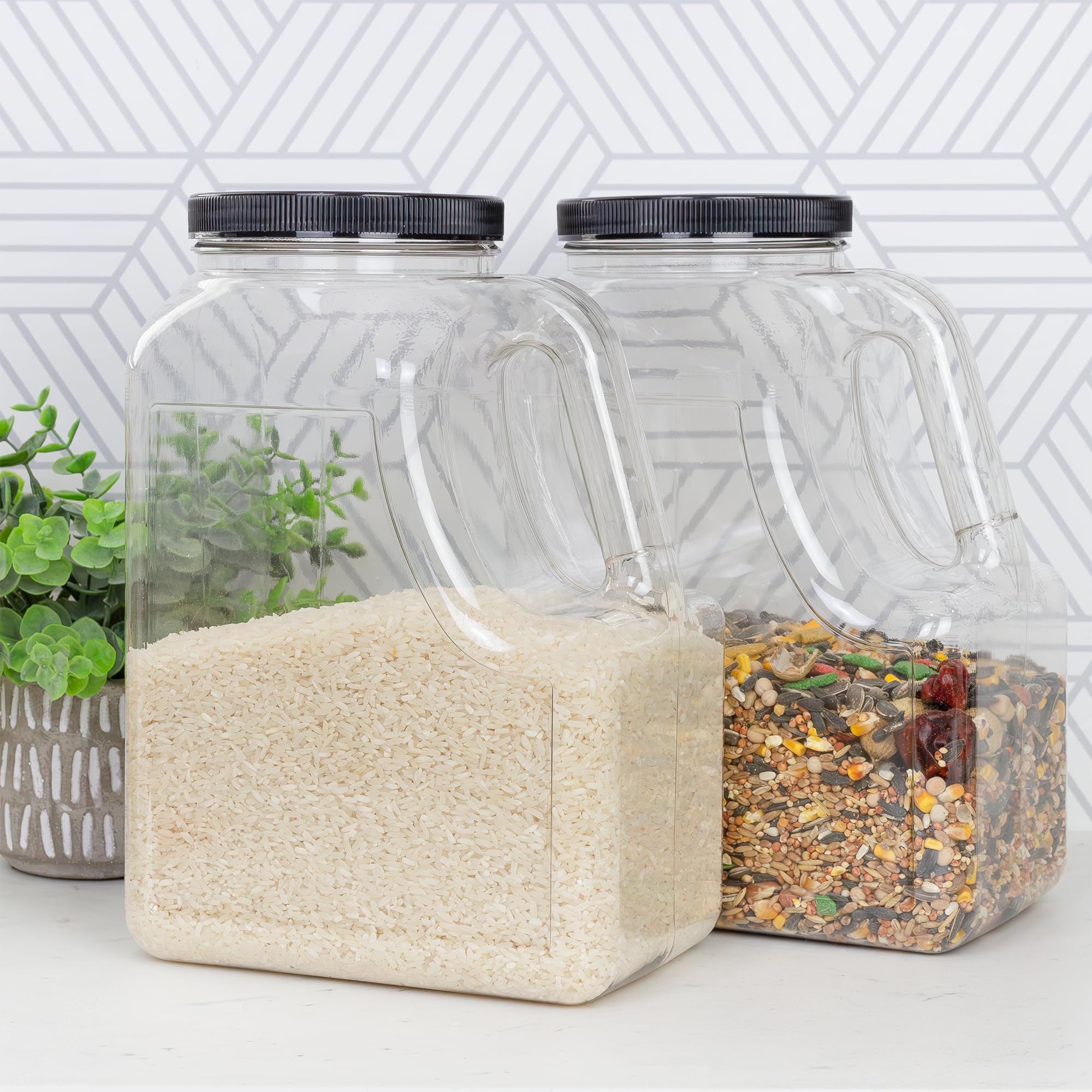 Cornucopia Brands Clear Plastic Gallon Jar W/Handle And Airtight Lid (2-Pack) For Bulk Food, Craft Supplies, Paint And Detergent