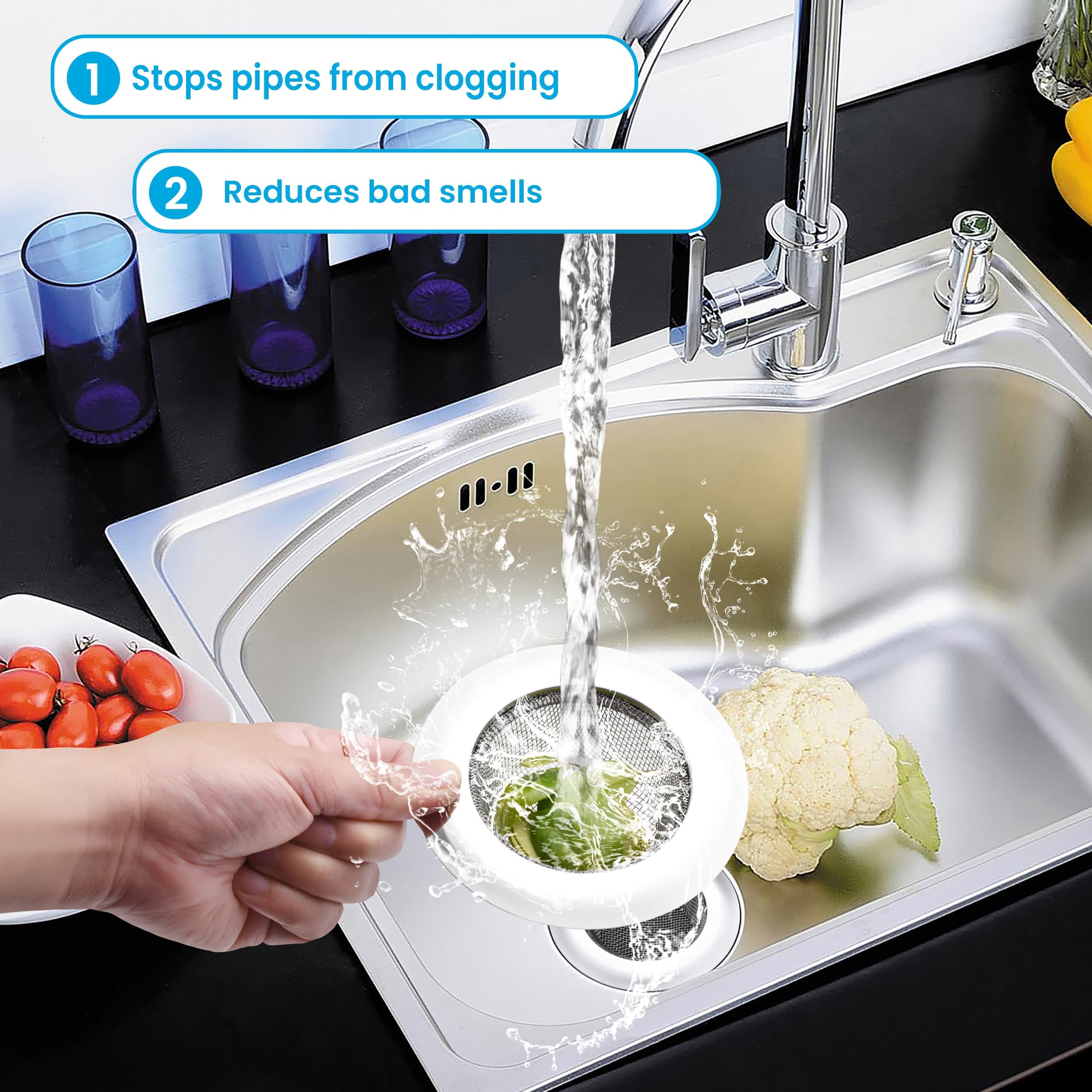 2 PCS Stainless Steel Sink Strainer 4.5'' Diameter  Mesh Metal Drain Strainer  Fine Mesh Kitchen Sink Strainer  Hair Basket Drain - Fits Most Kitchen Sink  Bathroom Bathtub  Shower Drains