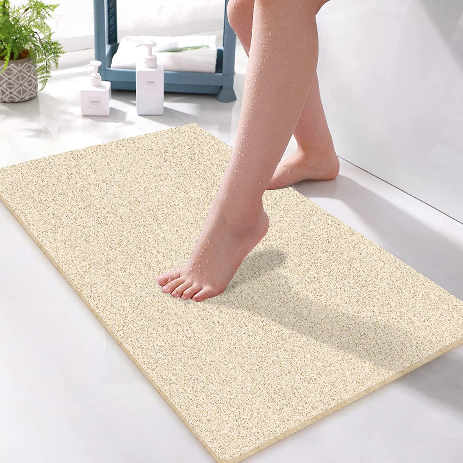 Songziming Shower Mat Non Slip Without Suction Cup, 32X17 Inch Pvc Loofah Shower, Bath, Tub Mat With Drain For Textured Surface,