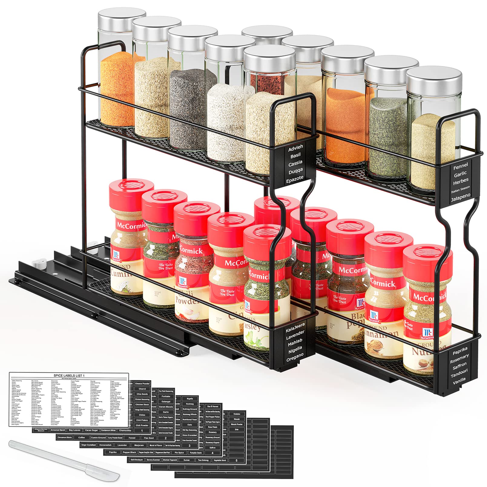 SpaceAid Pull Out Spice Rack Organizer for Cabinet, Heavy Duty Slide Out Seasoning Kitchen Organizer, Cabinet Organizer, with La