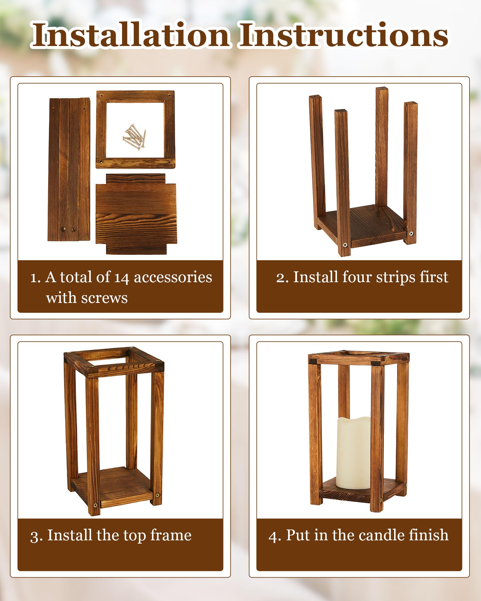 Huquary 16 Pcs Lantern Wedding Centerpieces Includes 8 Rustic Wooden Wedding Lantern Centerpiece for Decorative Candle and 8 Fla
