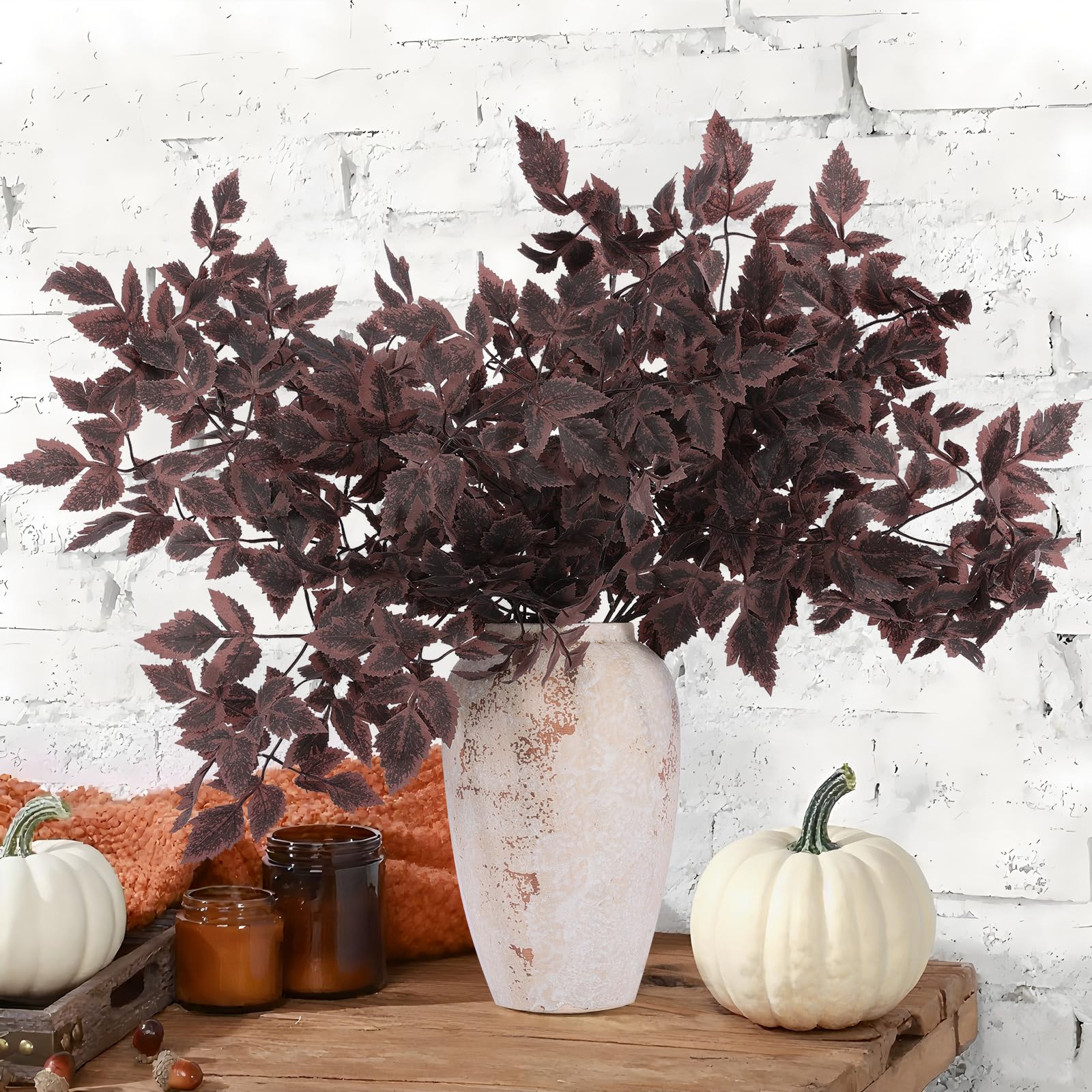Hananona 4 Pcs Artificial Cimicifuga Leaf Spray, 23 in Faux Burgundy Fall Greenery Branch with Long Stems for Vase, Farmhouse Th