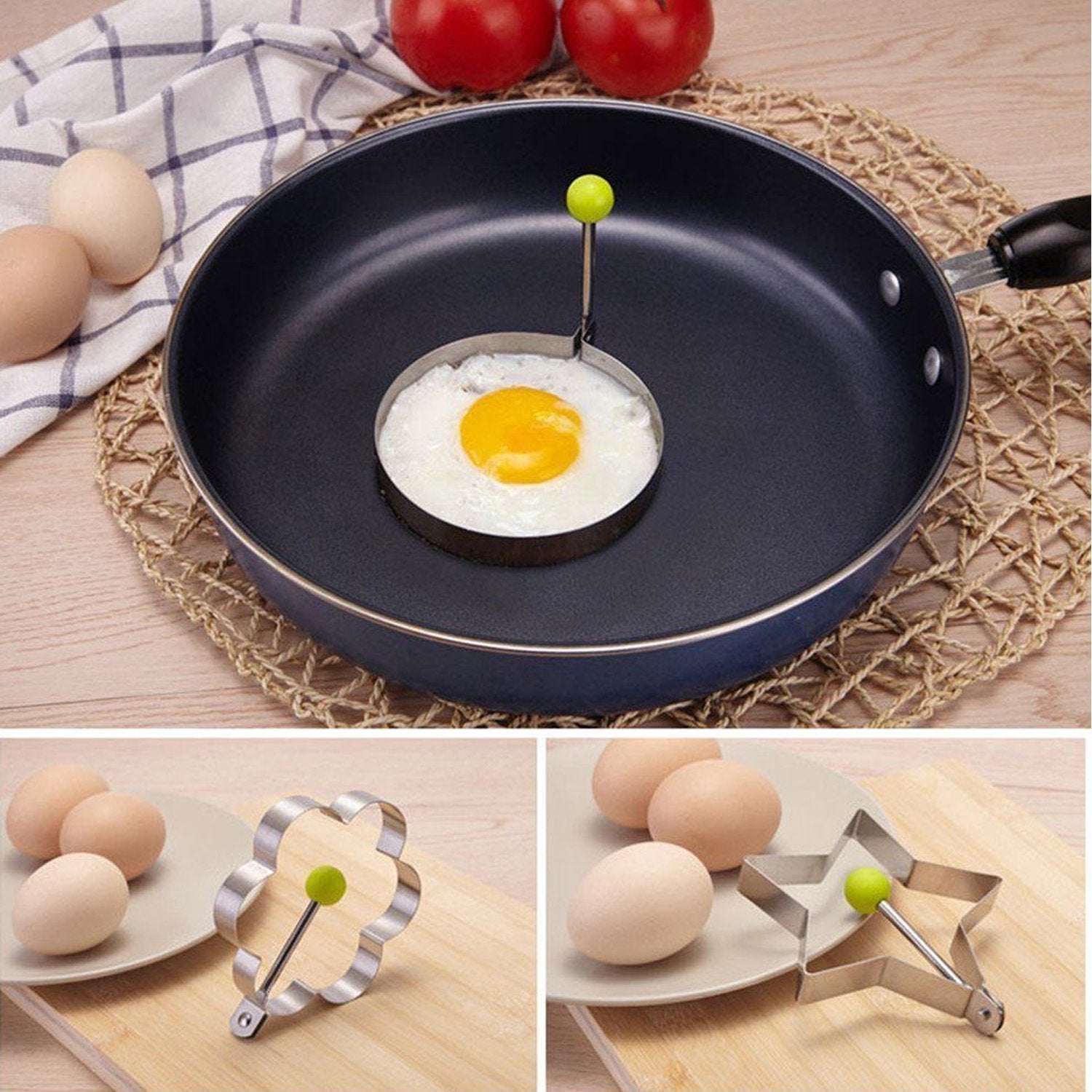 Egg Molds Egg Shaper Egg Ring Pancake Maker With Handle-6Pcs
