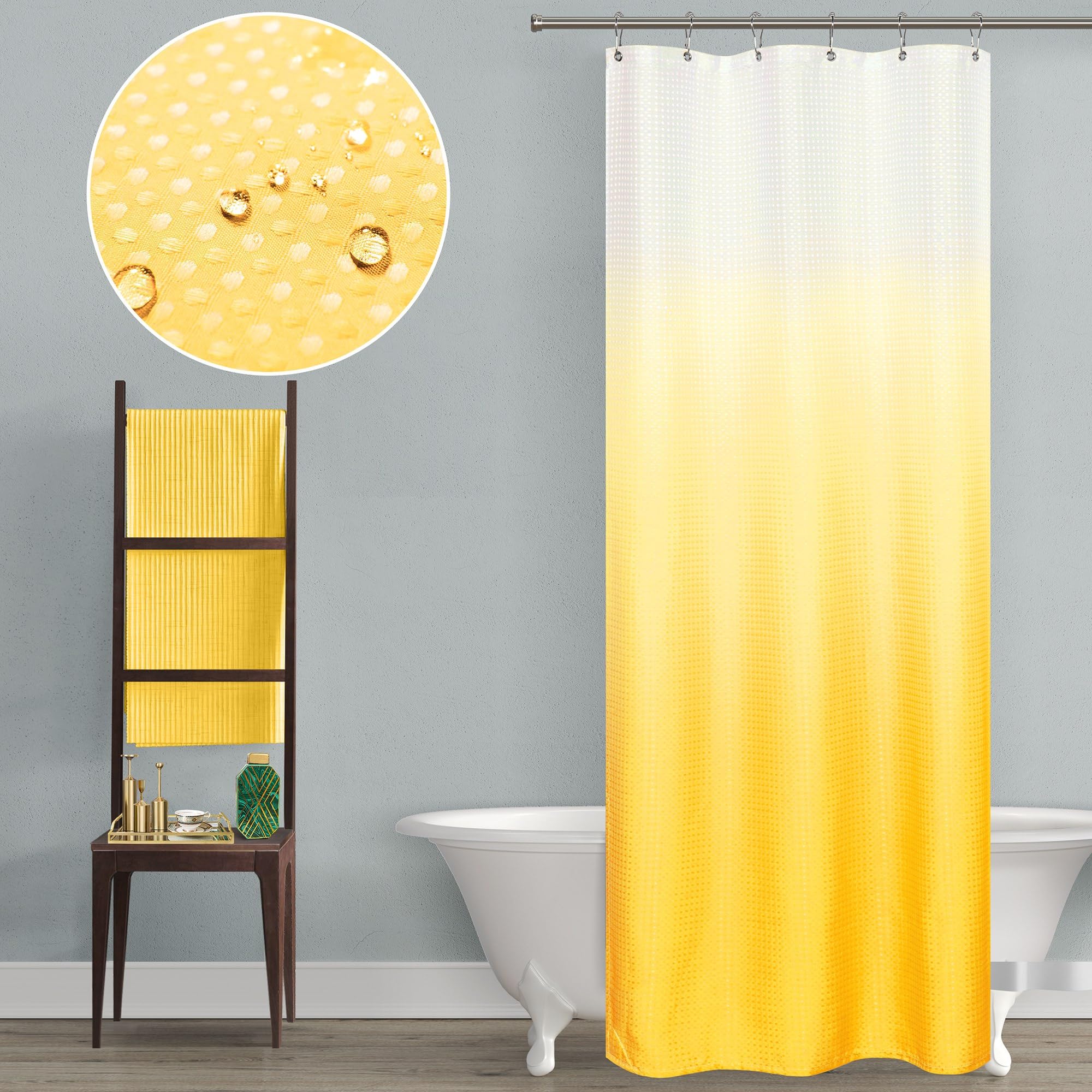 Mrs.Naturall Bright Yellow Shower Curtains For Bathroom,Bath Small Stall Ombre Shower Curtain Liner With Hooks Sets,36 X 72In,Su