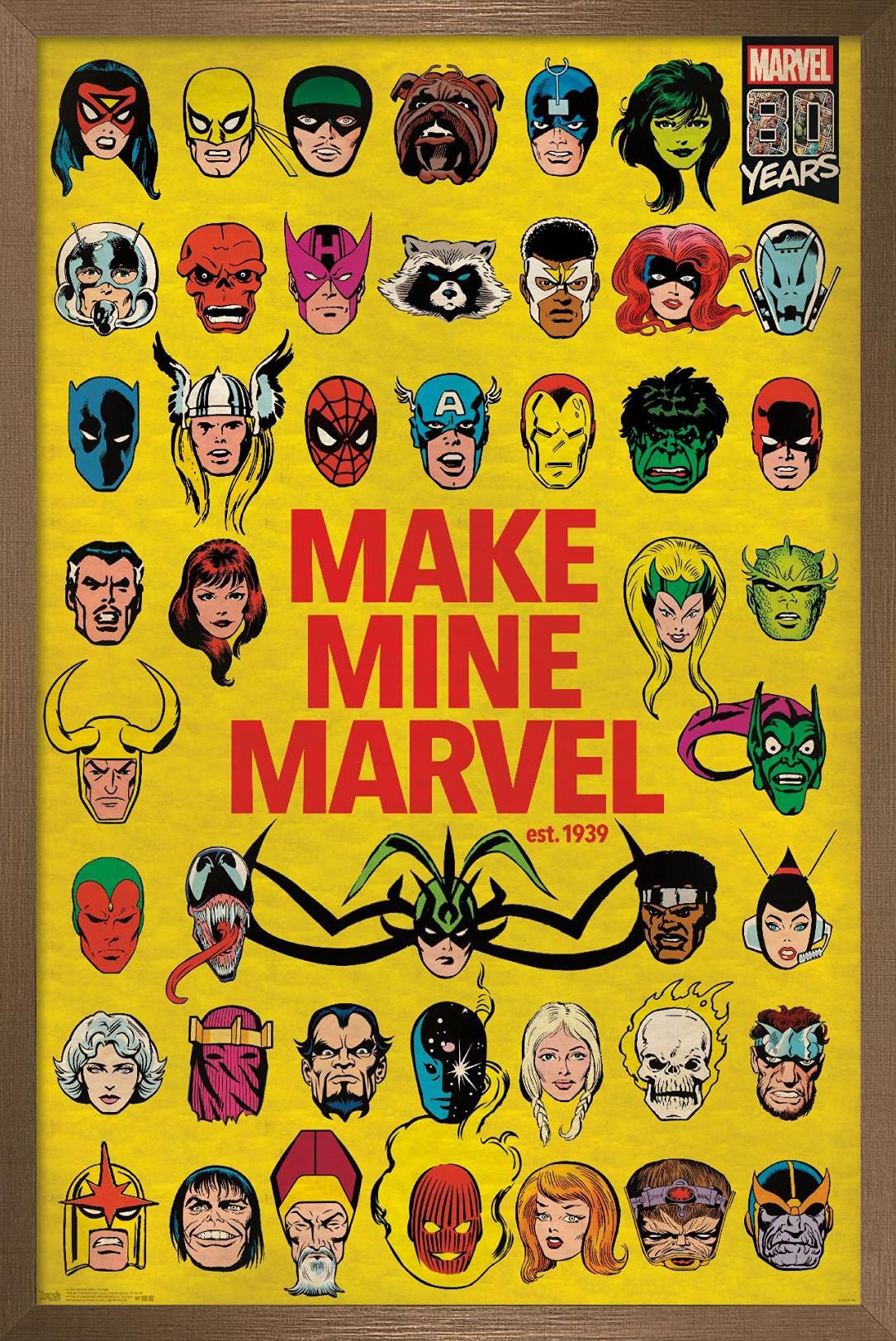 Trends International Marvel Comics - Marvel 80Th Anniversary - Group Wall Poster, 22.375'' X 34'', Bronze Framed Version